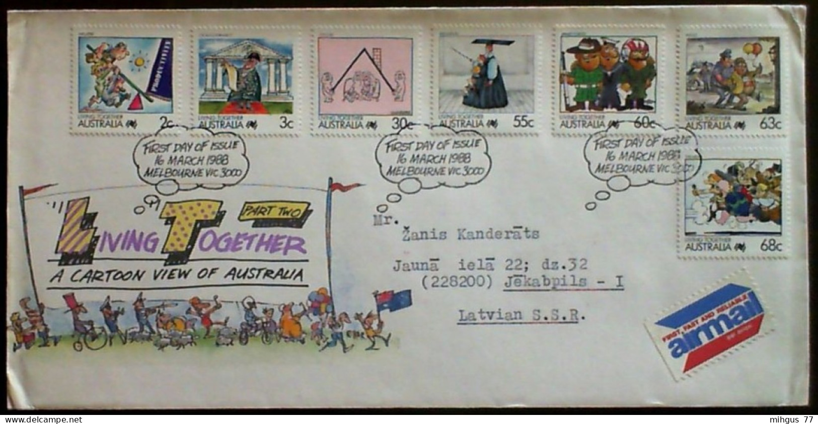 AUSTRALIA 1988 Living Together A Cartoon View Of Australia FDC - Otros & Sin Clasificación