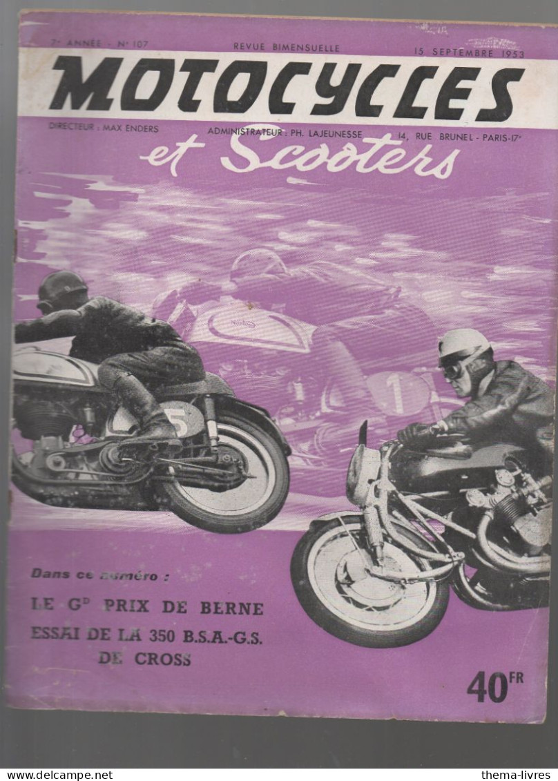 Revue MOTOCYCLES ET SCOOTERS  N°107 Du 15 Septembre  1953  (CAT5251) - Motorfietsen