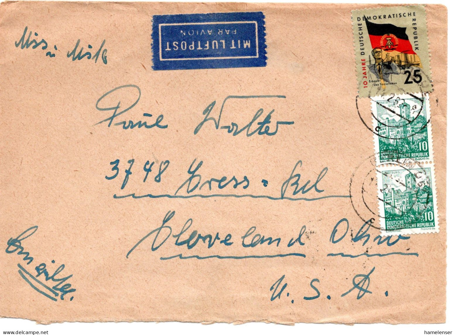 65020 - DDR - 1962 - 25Pfg 10 Jahre DDR MiF A LpBf BERLIN -> Cleveland, OH (USA) - Lettres & Documents
