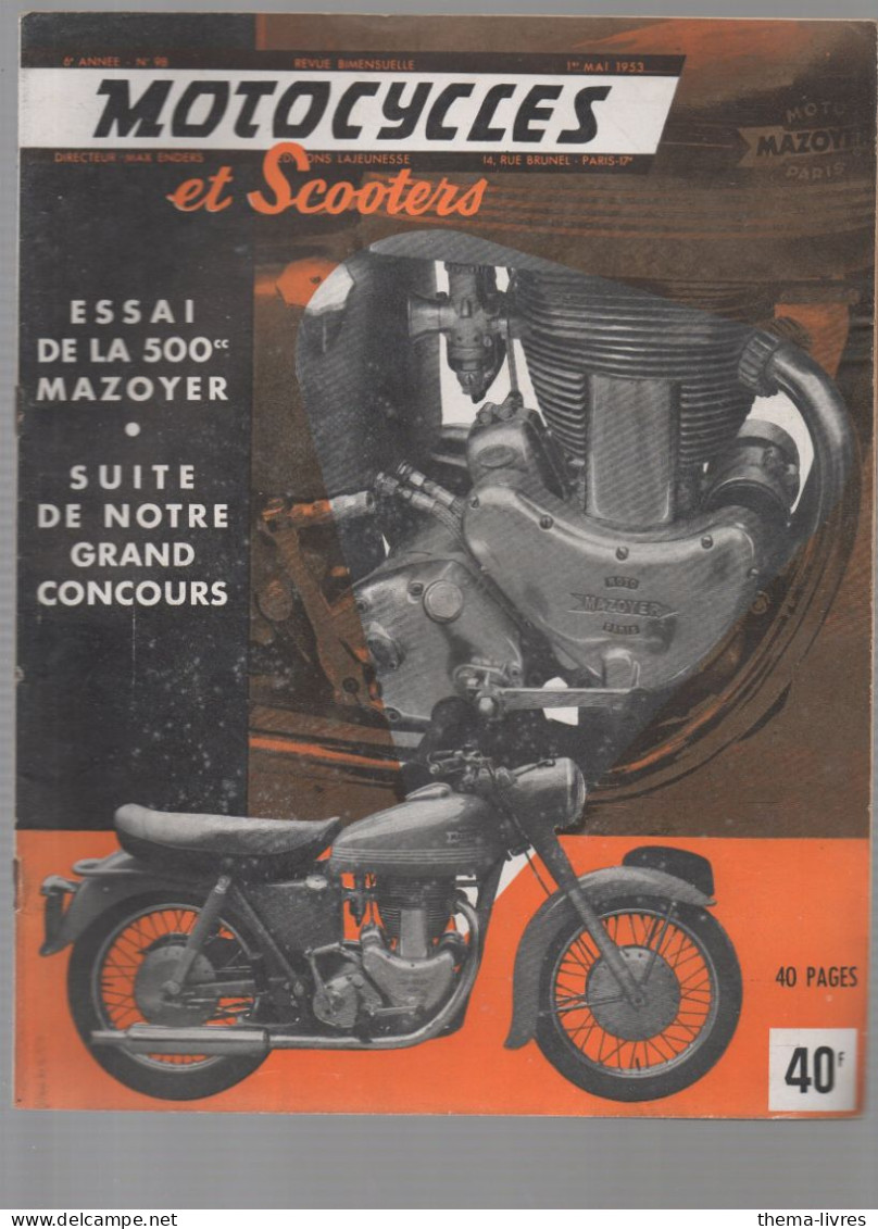 Revue MOTOCYCLES ET SCOOTERS  N°98 Du 1 Mai   1953  (CAT5257) - Moto