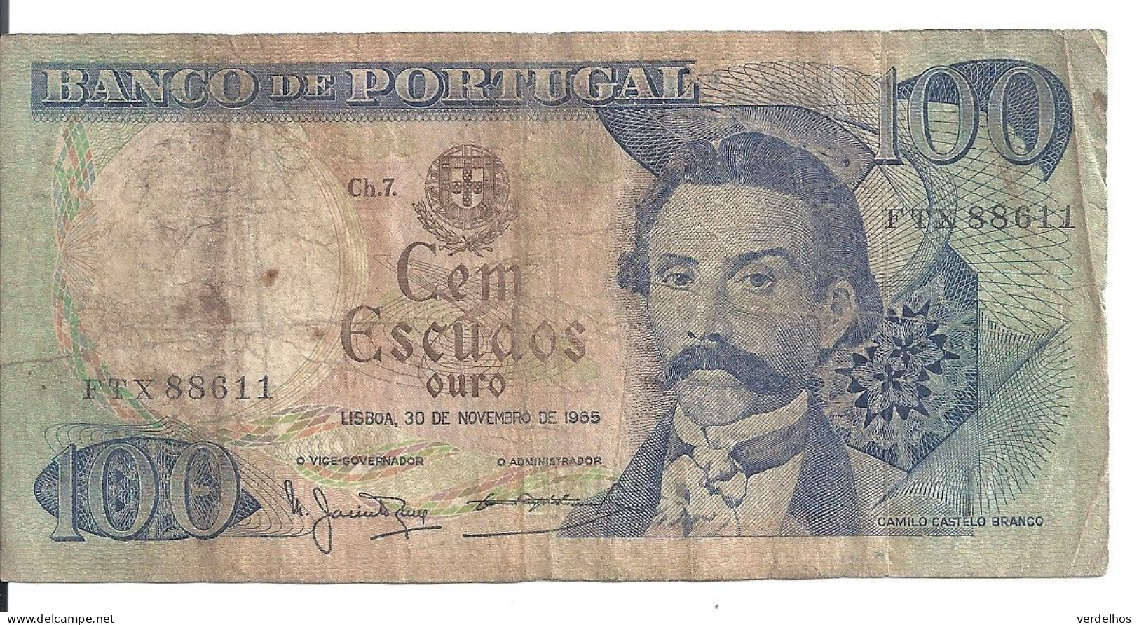 PORTUGAL 100 ESCUDOS 1965 VG+ P 169 A - Portugal