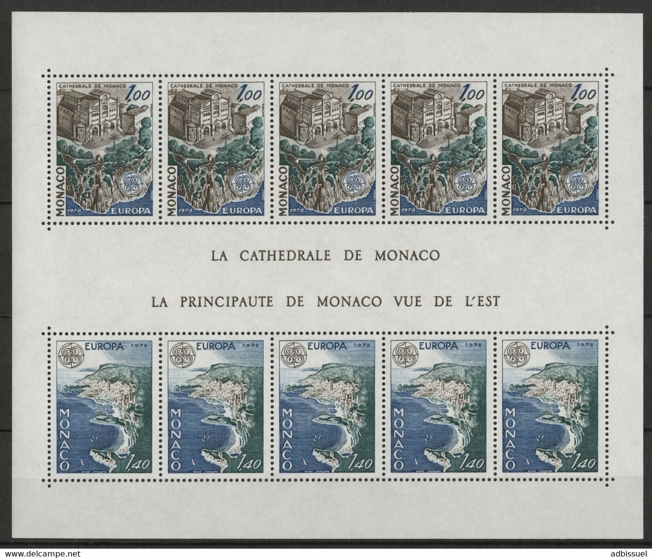 MONACO BLOC FEUILLET N° 14 Cote 47 € Neuf ** (MNH). EUROPA 5 X 1 Fr + 5 X 1,40 Fr 1978. TB - Blocks & Sheetlets