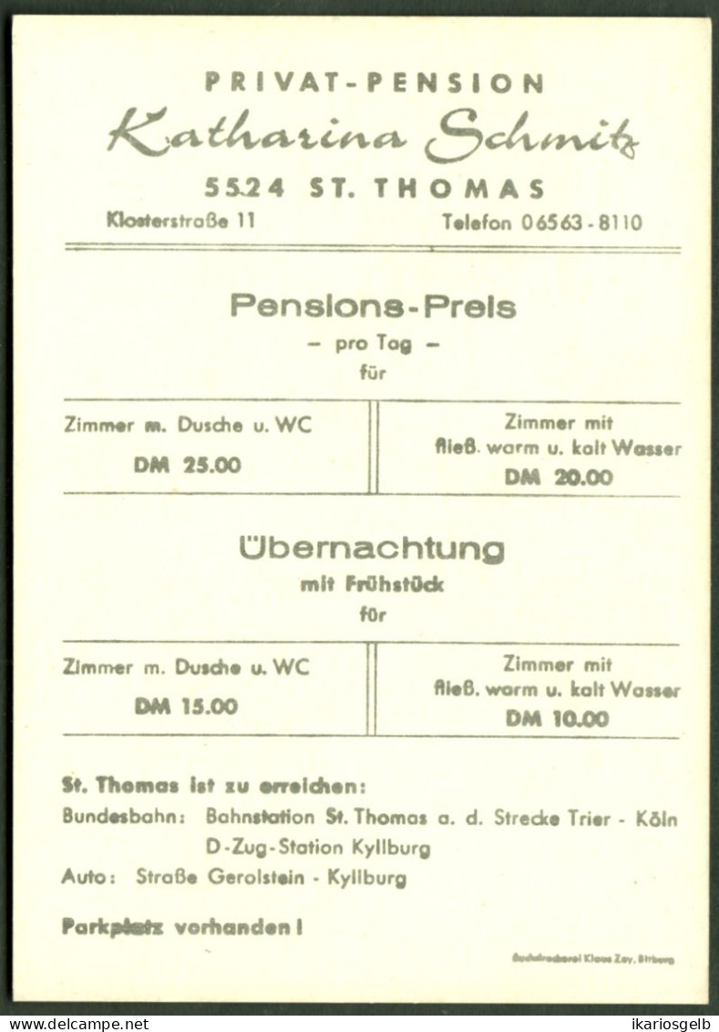 St.Thomas Bei Kyllburg Bitburg AK-grosse Preistafel 1962 Privatpension Katharina Schmitz - Bitburg