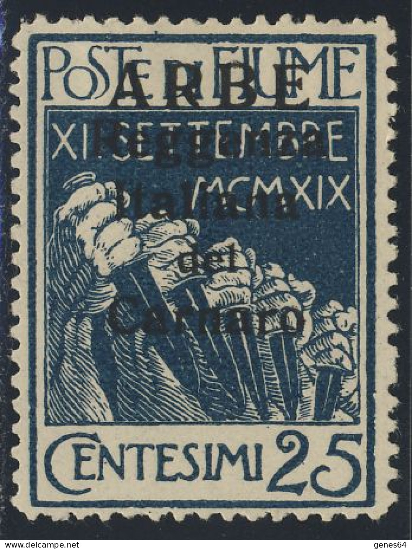 1920 - ARBE 25 C. Indaco 1° Tipo Con Caratteri Più Grandi - Nuovo Con Gomma Integra Mlh (3 Immagini) - Arbe & Veglia