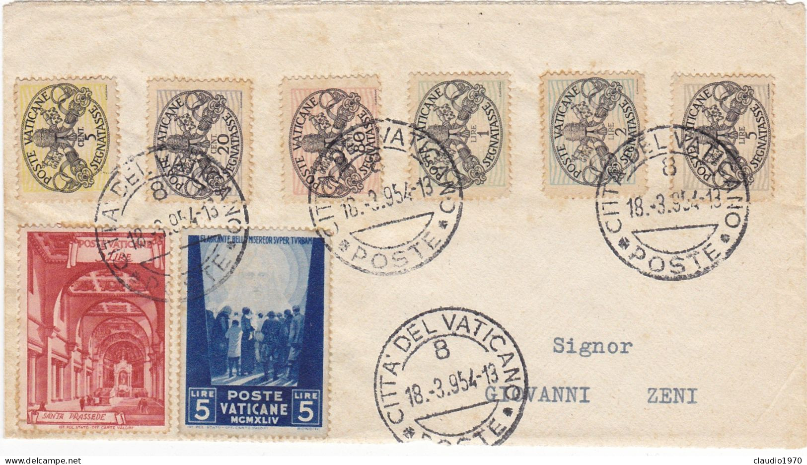 CITTA' DEL VATICANO - ROMA - BUSTA - VIAGGIATA PER SENIGALLIA (ANCONA) 1954 - Covers & Documents