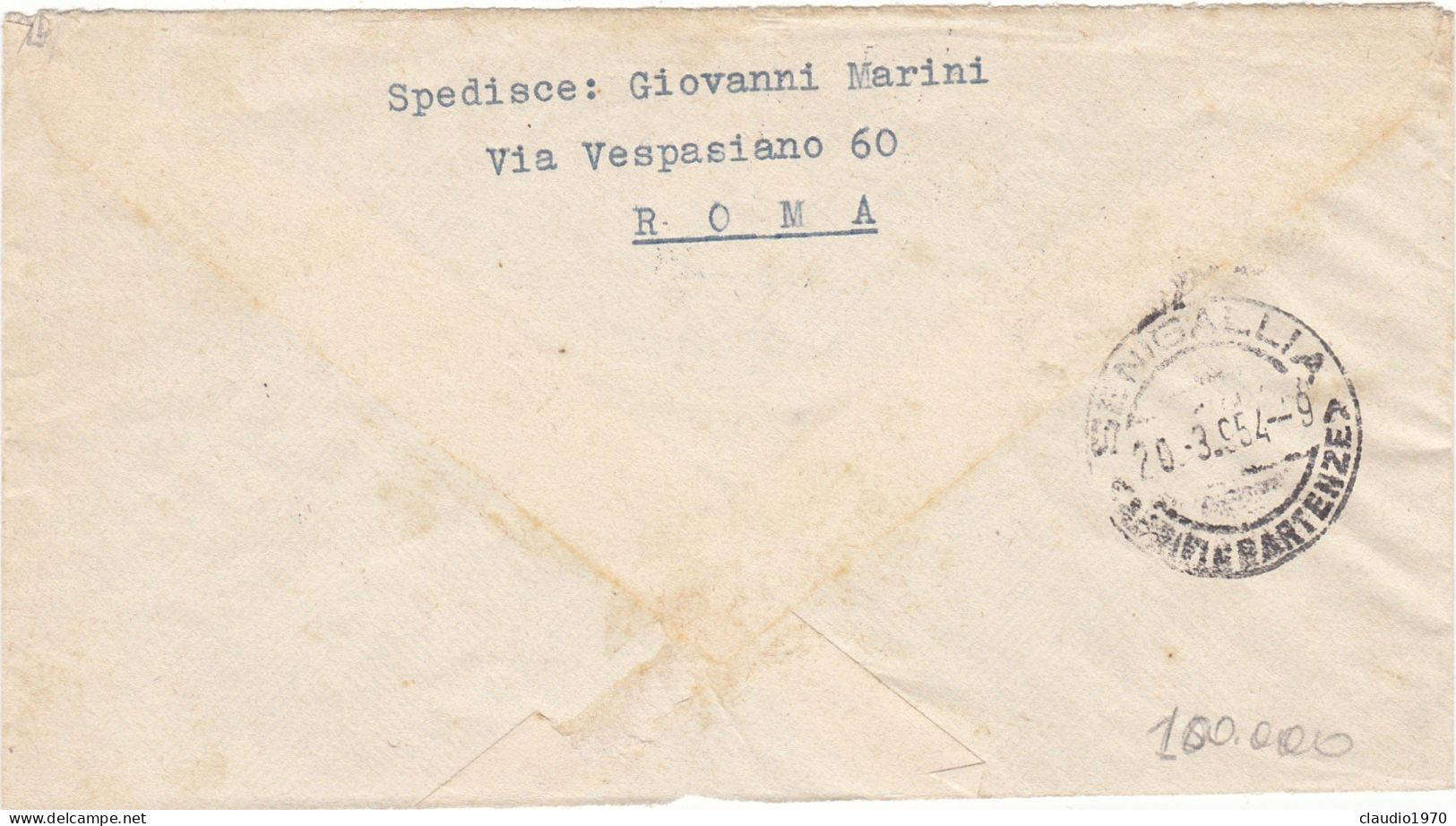 CITTA' DEL VATICANO - ROMA - BUSTA - VIAGGIATA PER SENIGALLIA (ANCONA) 1954 - Storia Postale