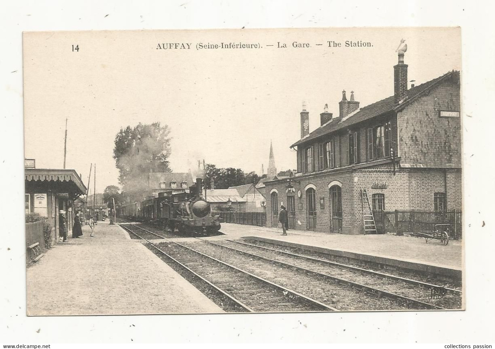 Cp, Chemin De Fer, La Gare Avec Train, 76 , AUFFAY ,  The Station,  Vierge - Estaciones Con Trenes