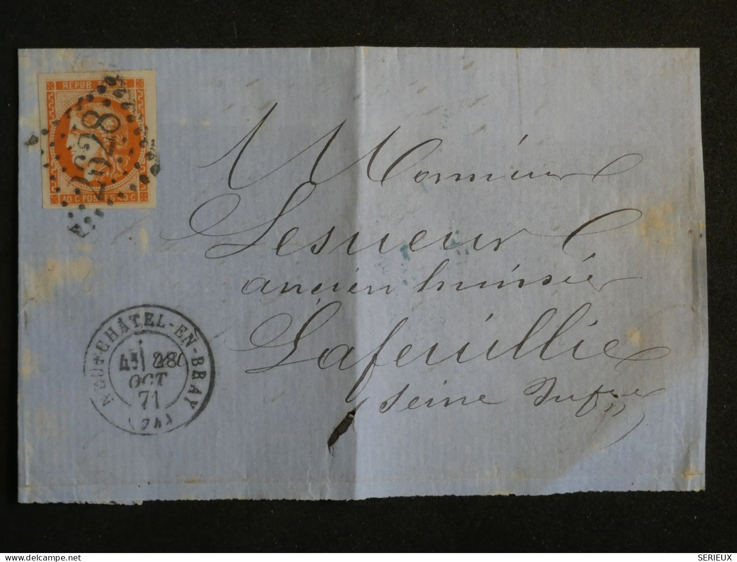 AV20 FRANCE EMIS. DE BORDEAUX N°48 GRANDE MARGES SUR  LETTRE  INCOMP. 1871  NEUCHATEL A LAFEUILLIE ++AFF. PLAISANT    + - 1870 Emission De Bordeaux