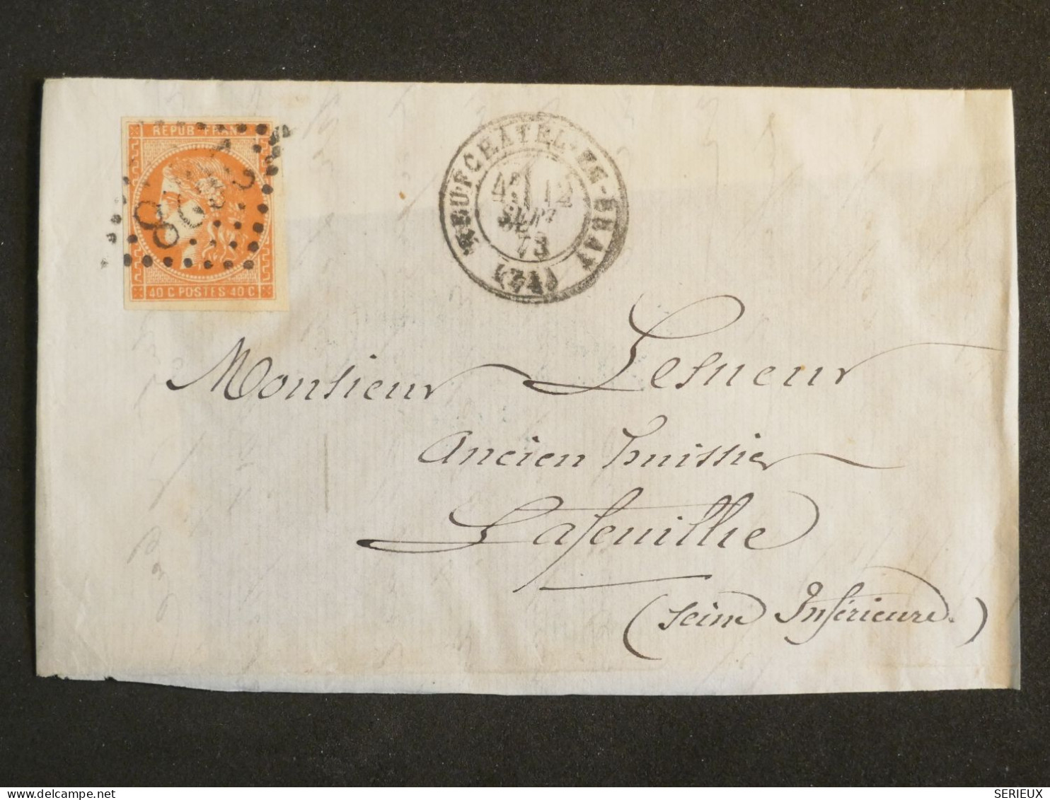 AV20 FRANCE EMIS. DE BORDEAUX N°48 SUR  LETTRE  INCOMP. 1873  NEUCHATEL A LAFEUILLIE ++AFF. PLAISANT    + - 1870 Bordeaux Printing