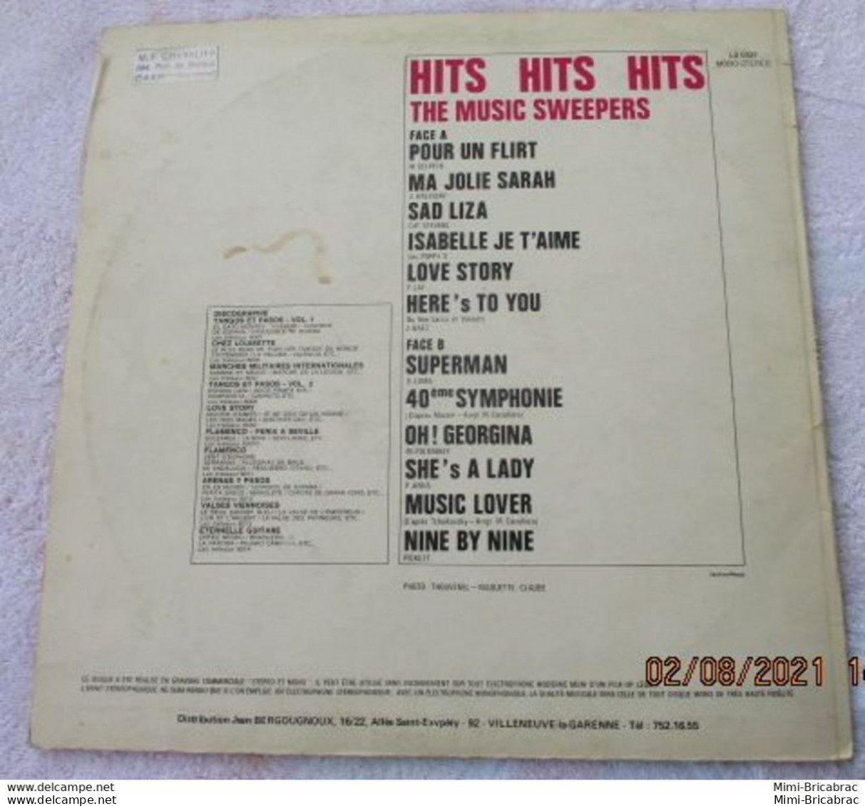 Suite Décés : Coté 7 Euros !! 33T HITS HITS HITS Vinyle LP 12" THE MUSIC SWEEPERS - SAD LIZA Pin'up TRETEAUX - Hit-Compilations