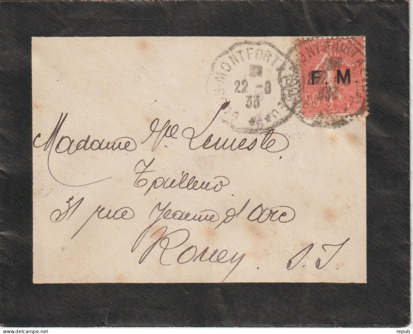 Lettre En Franchise FM 6 Oblitération 1933 Montfort à Evreux (27) - Timbres De Franchise Militaire