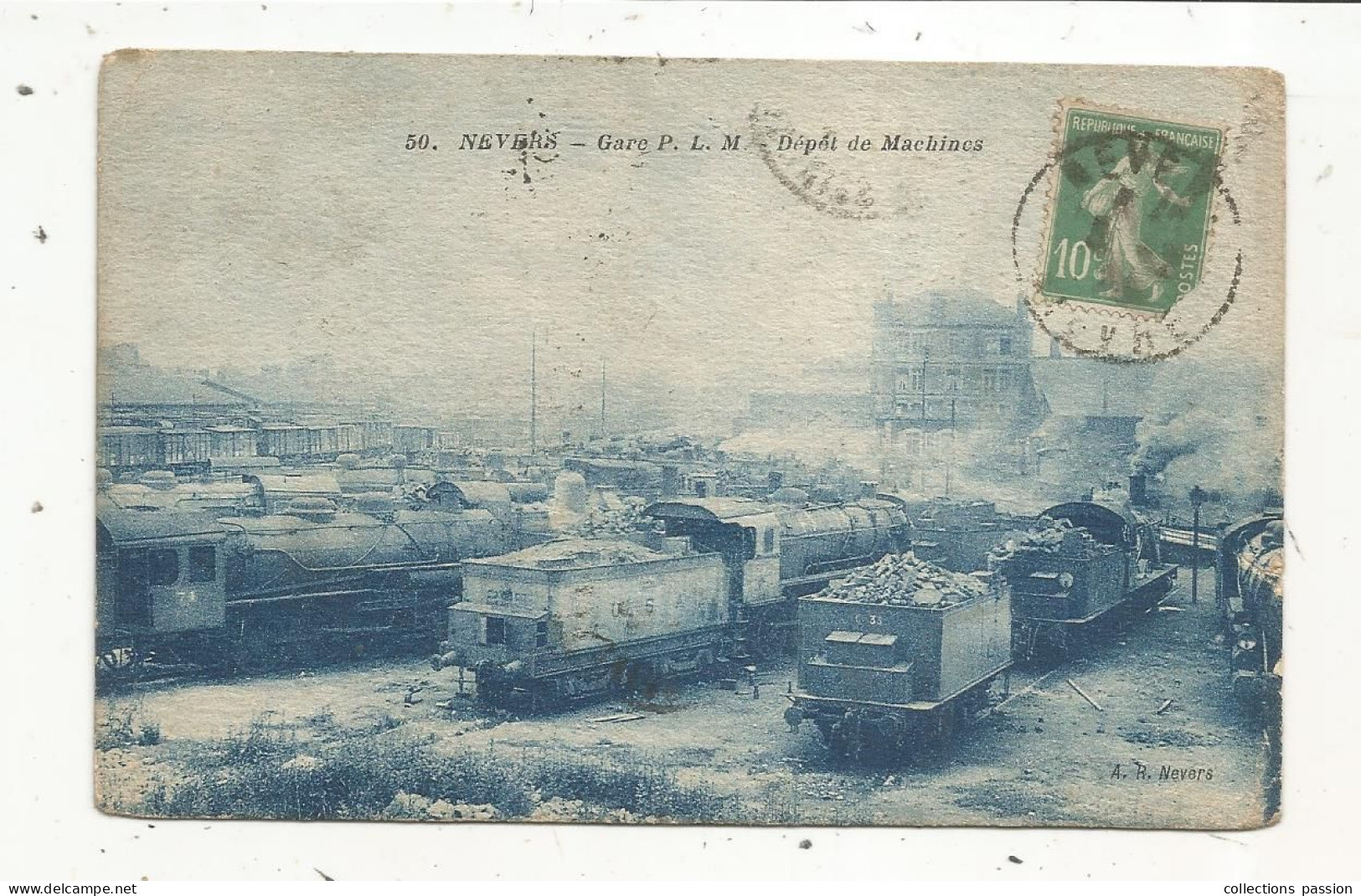 Cp, Chemin De Fer, La Gare Avec Train, 58 , Gare P.L.M. ,  Dépot De Machines ,  Voyagée1923 - Estaciones Con Trenes