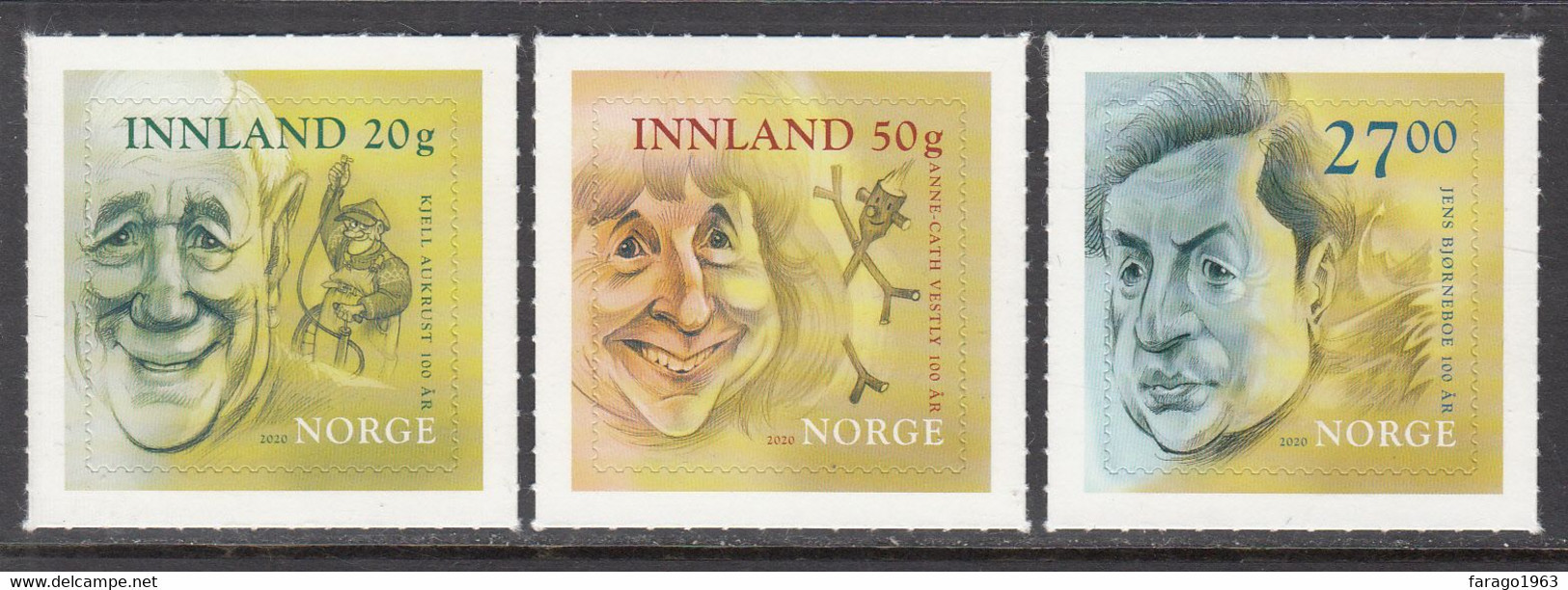2020 Norway Authors Writers Books Literature Complete Set Of 3 MNH @ BELOW FACE VALUE - Neufs