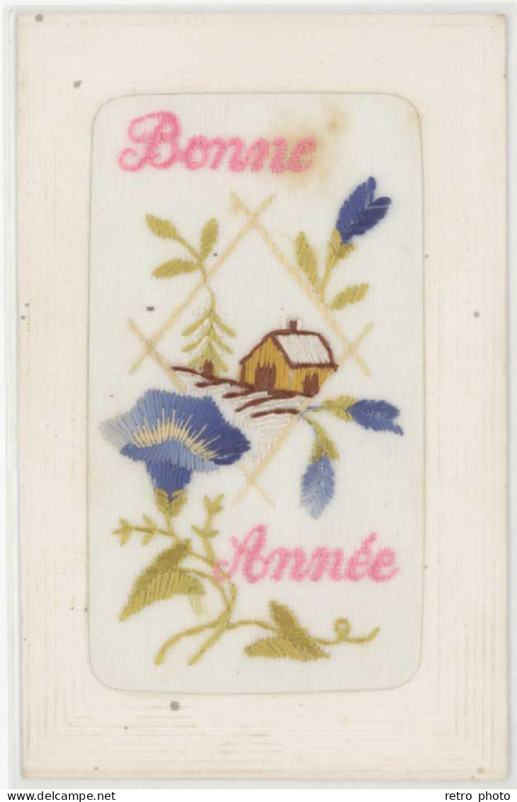 3 Cpa Brodées Bonne Année , Fleurs & Maison     (S.12399) - Ricamate