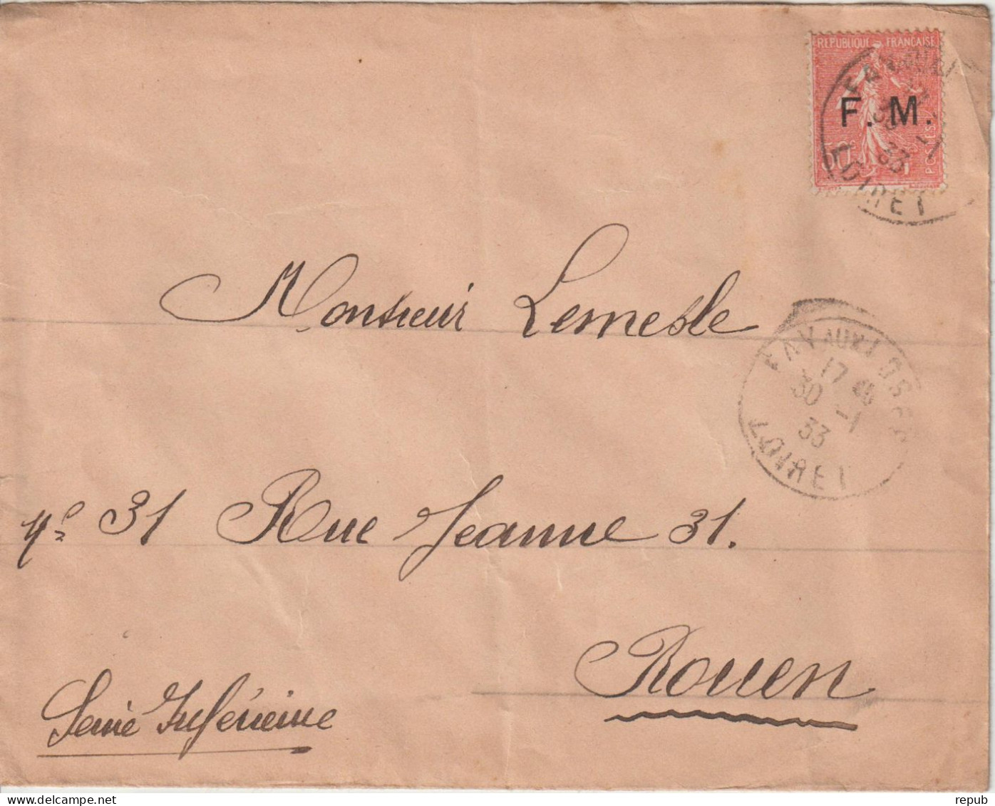 Lettre En Franchise FM 6 Oblitération 1933 Fay Aux Loges (45) Avec Vignettes Au Verso - Military Postage Stamps