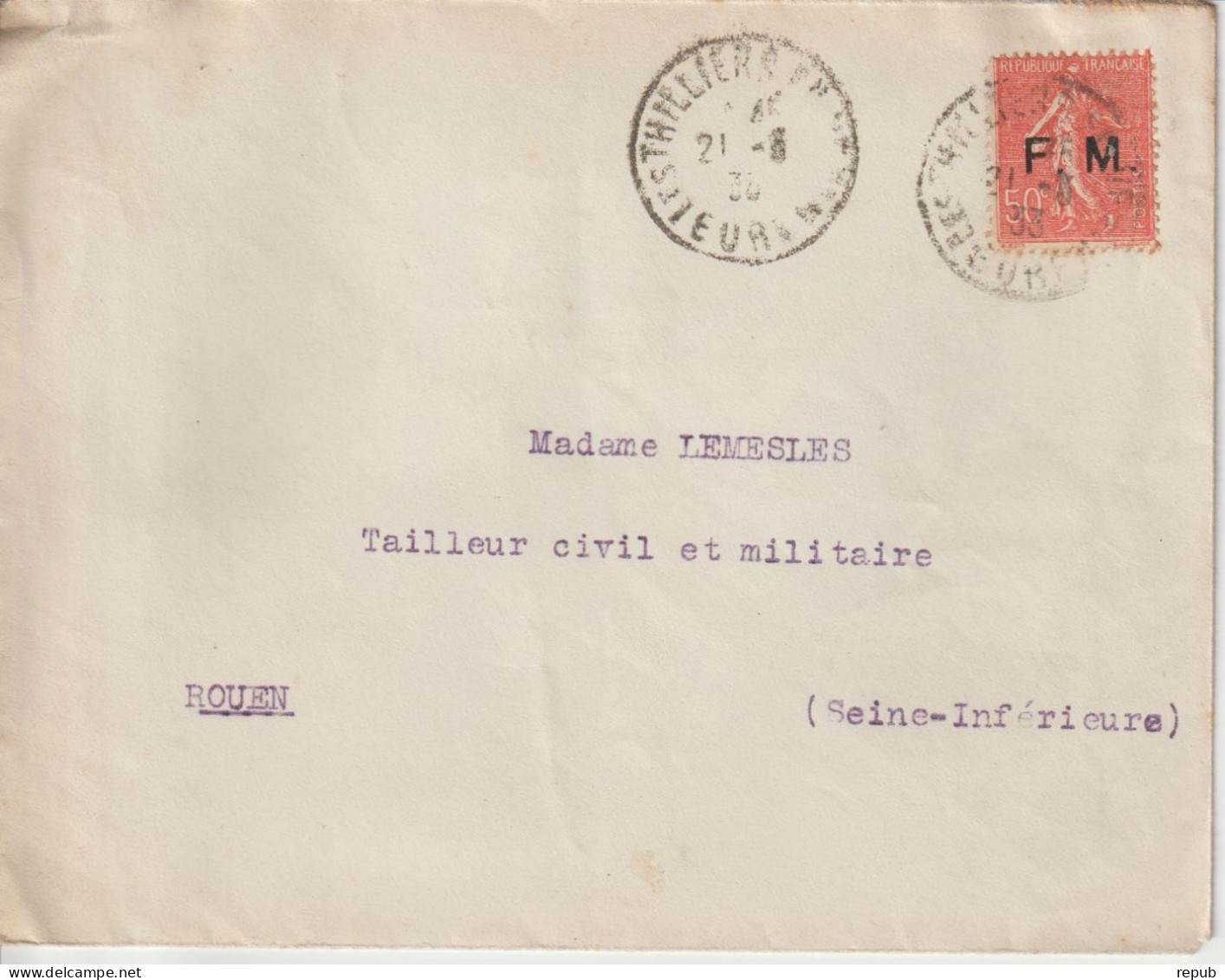 Lettre En Franchise FM 6 Oblitération 1933 Les Thilliers En Vexin (27) - Military Postage Stamps