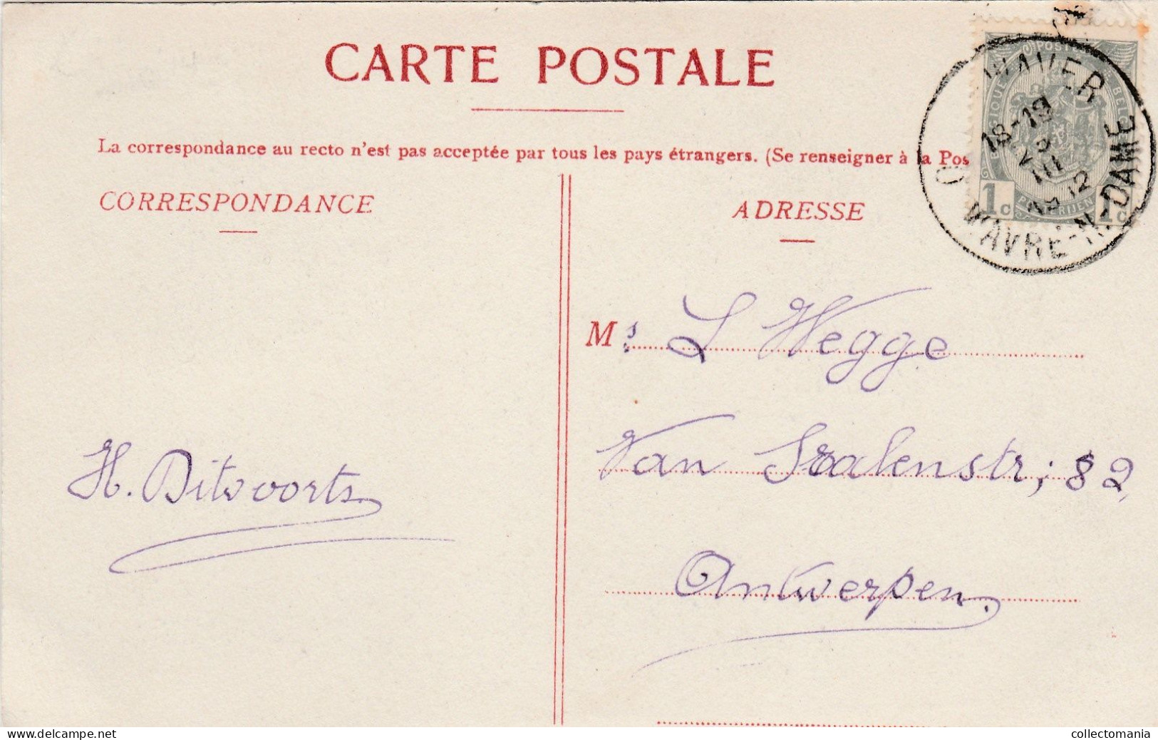 1 Oude Postkaart  Onze Lieve Vrouw Waver Houtstraat  Tgever Hotel Van Gorp 1912 - Sint-Katelijne-Waver