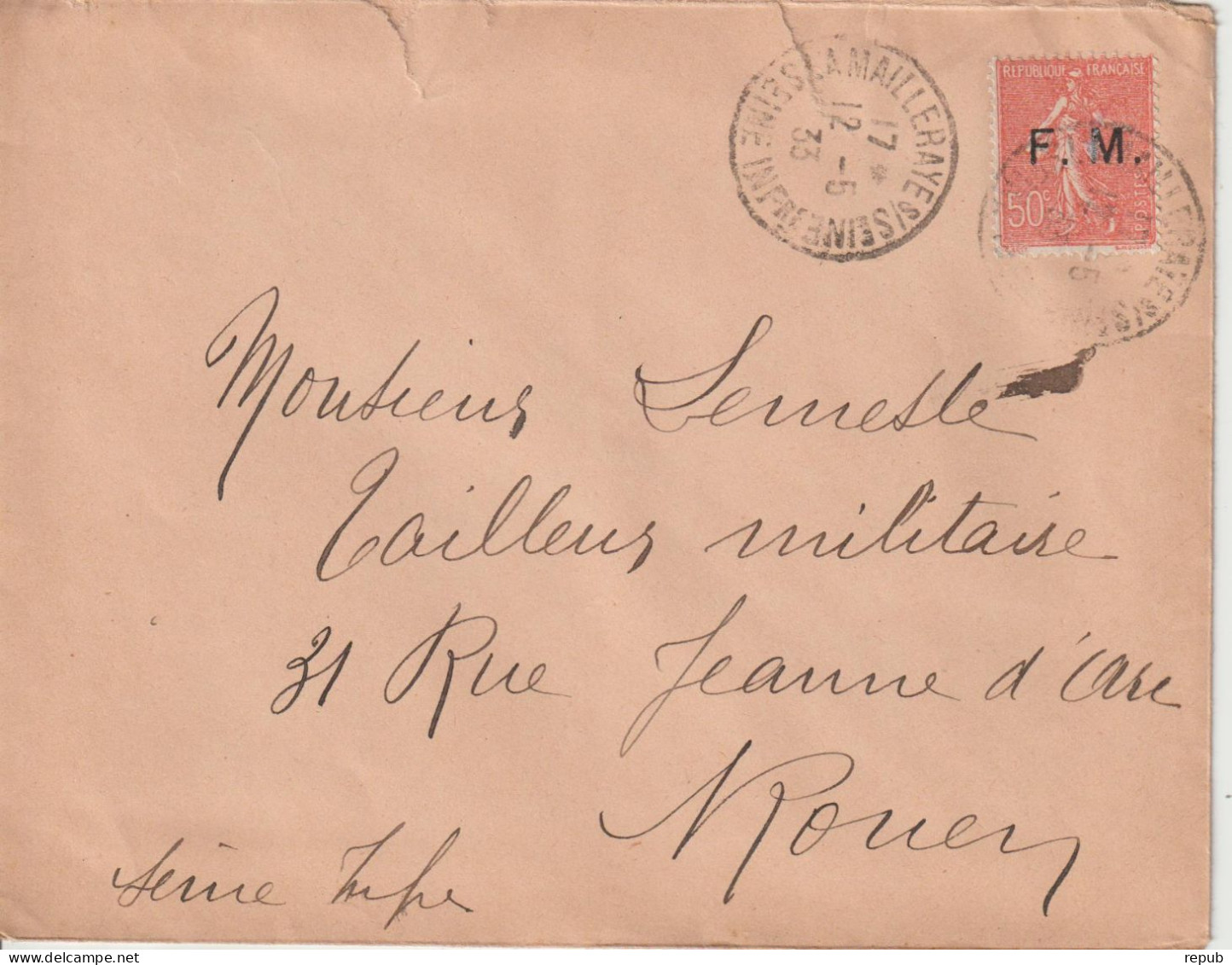 Lettre En Franchise FM 6 Oblitération 1933 La Mailleraye Sur Seine (76) - Military Postage Stamps