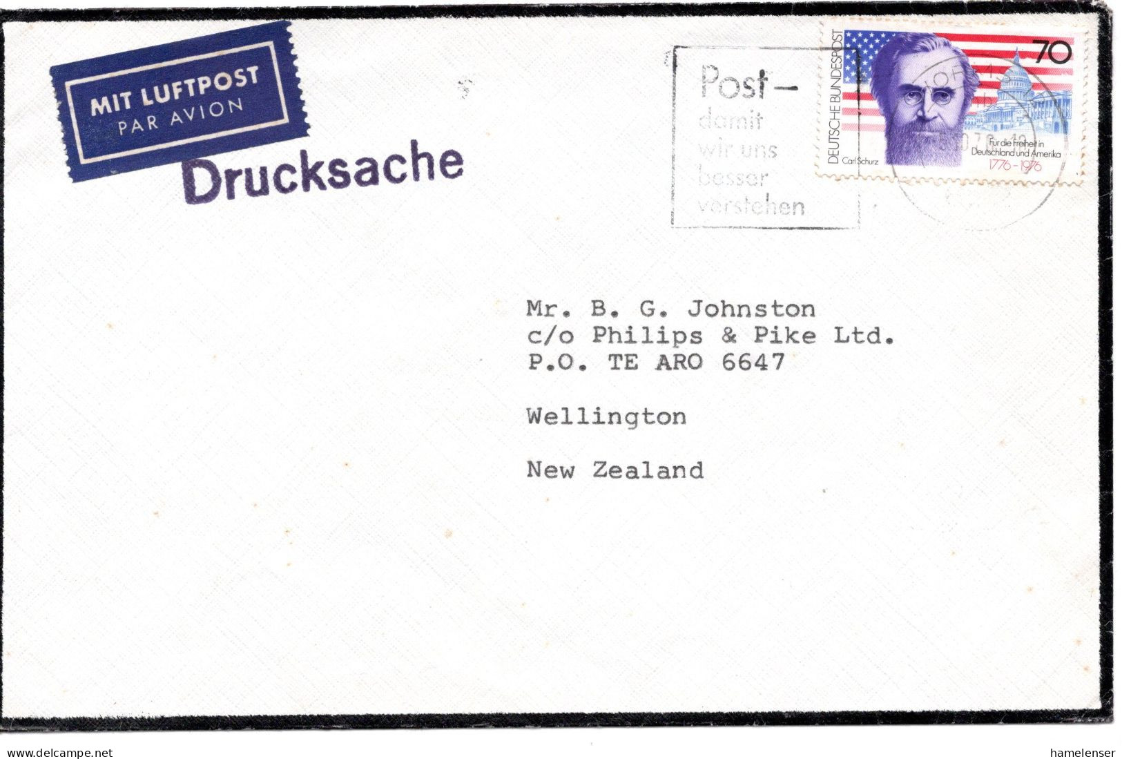 65072 - Bund - 1977 - 70Pfg USA EF A DrucksBf WORMS - ... -> Neuseeland - Lettres & Documents