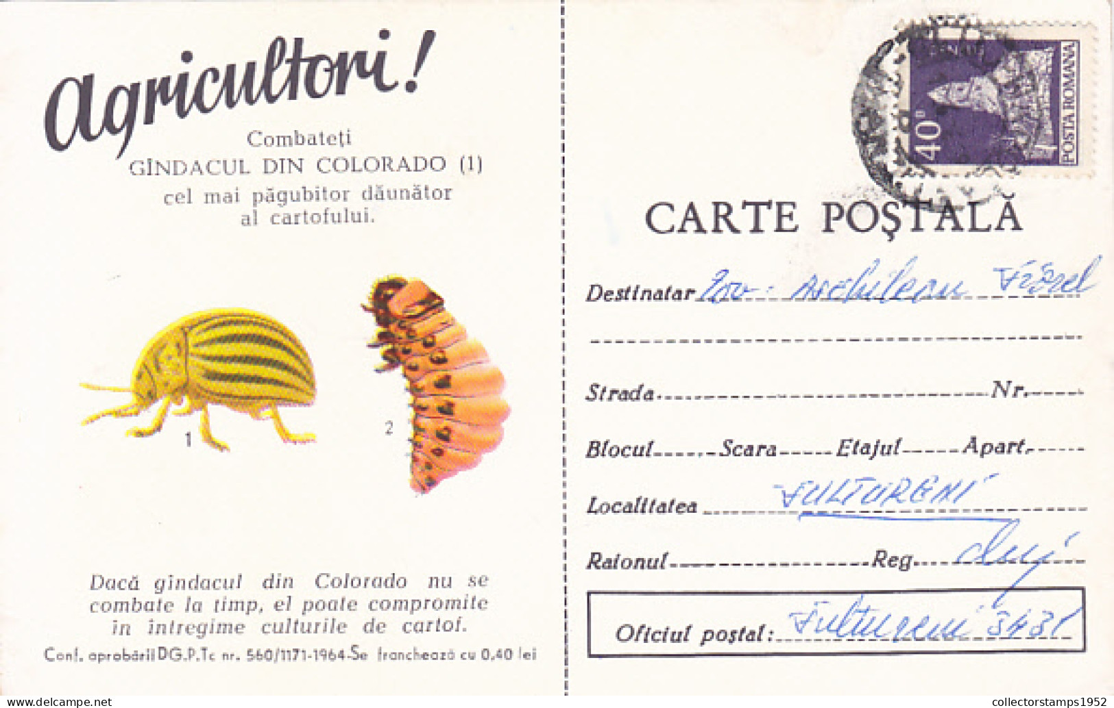 COLORADO BEETLE, POTATOES PESTS ADVERTISING, AGRICULTURE, SPECIAL POSTCARD, 1976, ROMANIA - Agriculture