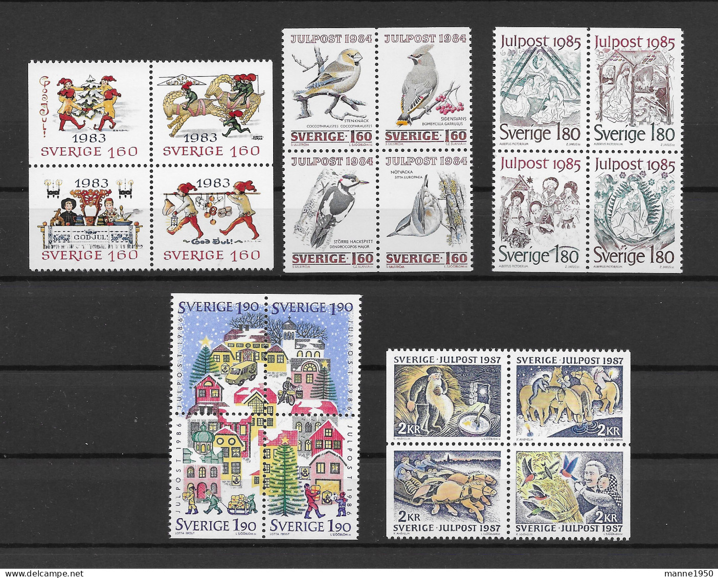 Schweden 1983-87 Weihnachten 5 4er Blöcke Postfrisch ** - Sammlungen