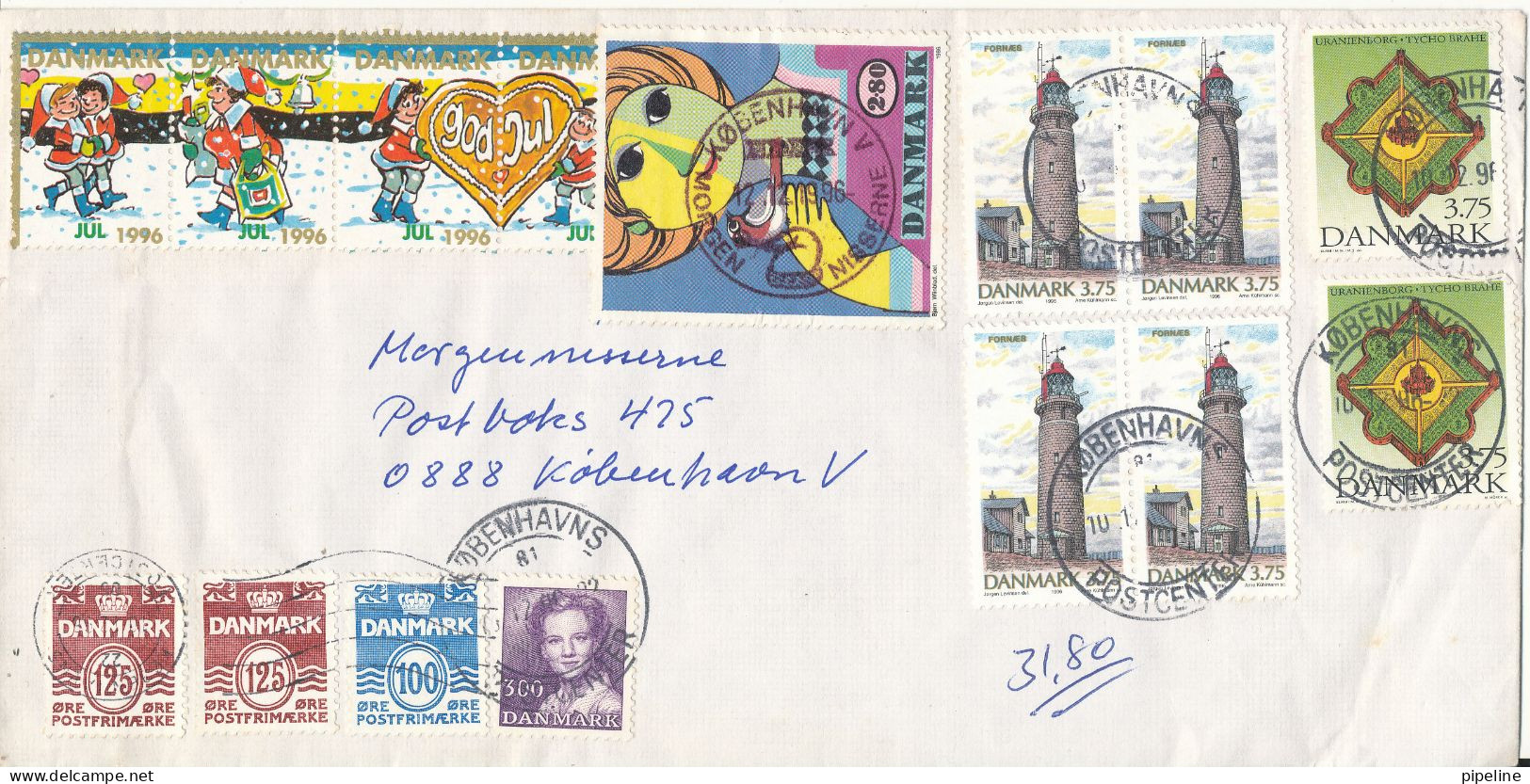Denmark Cover 12-12-1996 With A Lot Af Stamps And Christmas Seals - Storia Postale