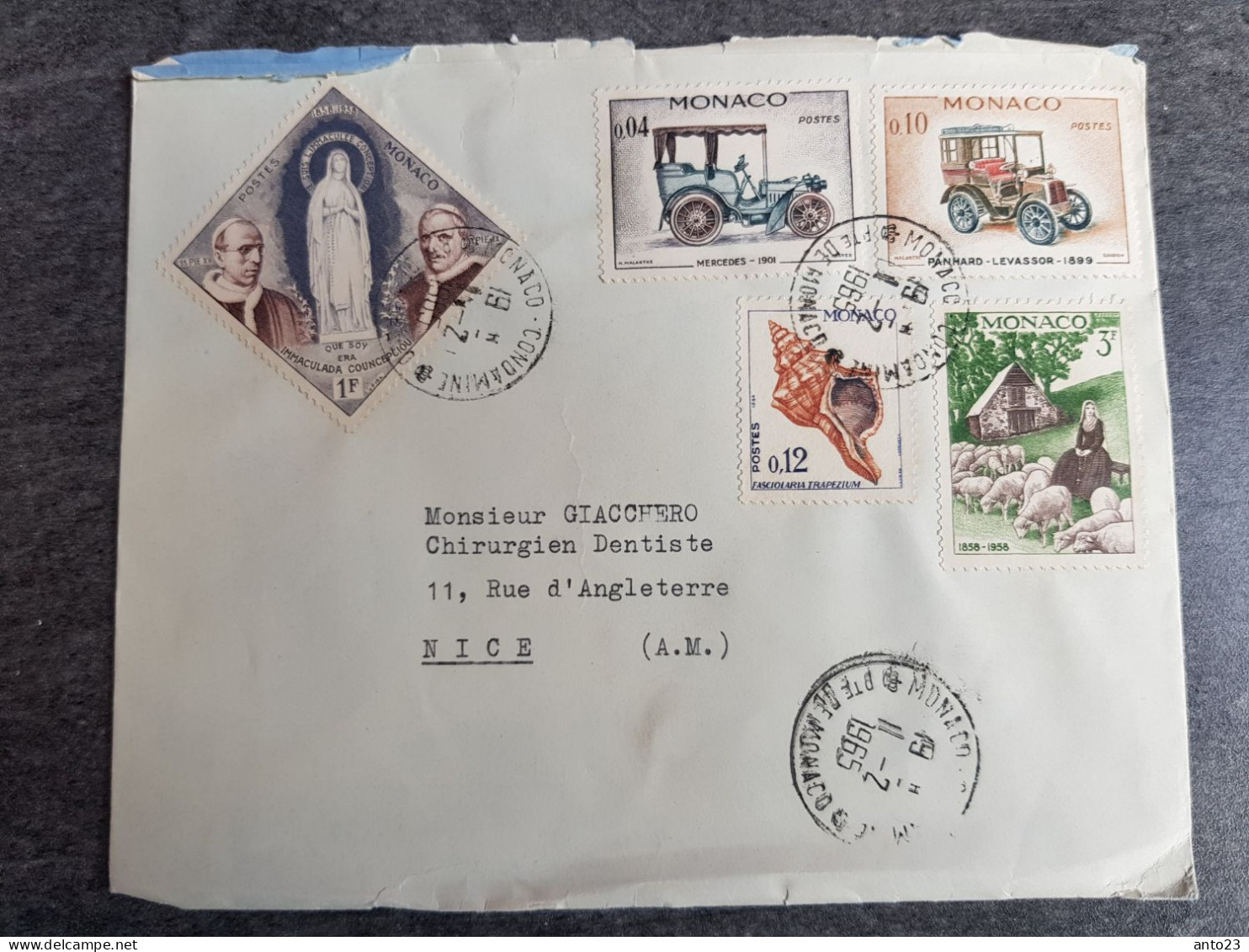 MONACO AFFRANCHISSEMENT COMPOSE SUR LETTRE POUR LA FRANCE 1965 - Storia Postale