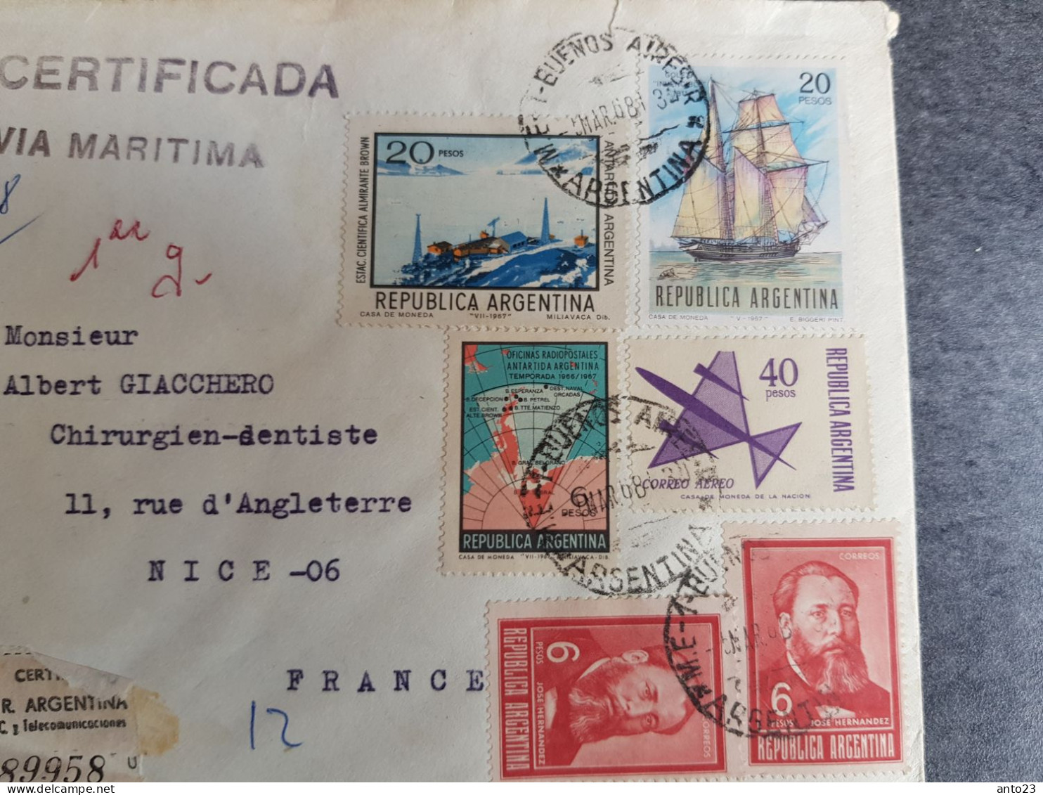 LETTRE ARGENTINE 6BUENOS AIRES - PAR VOIE MARITIME POUR LA FRANCE - Buenos Aires (1858-1864)