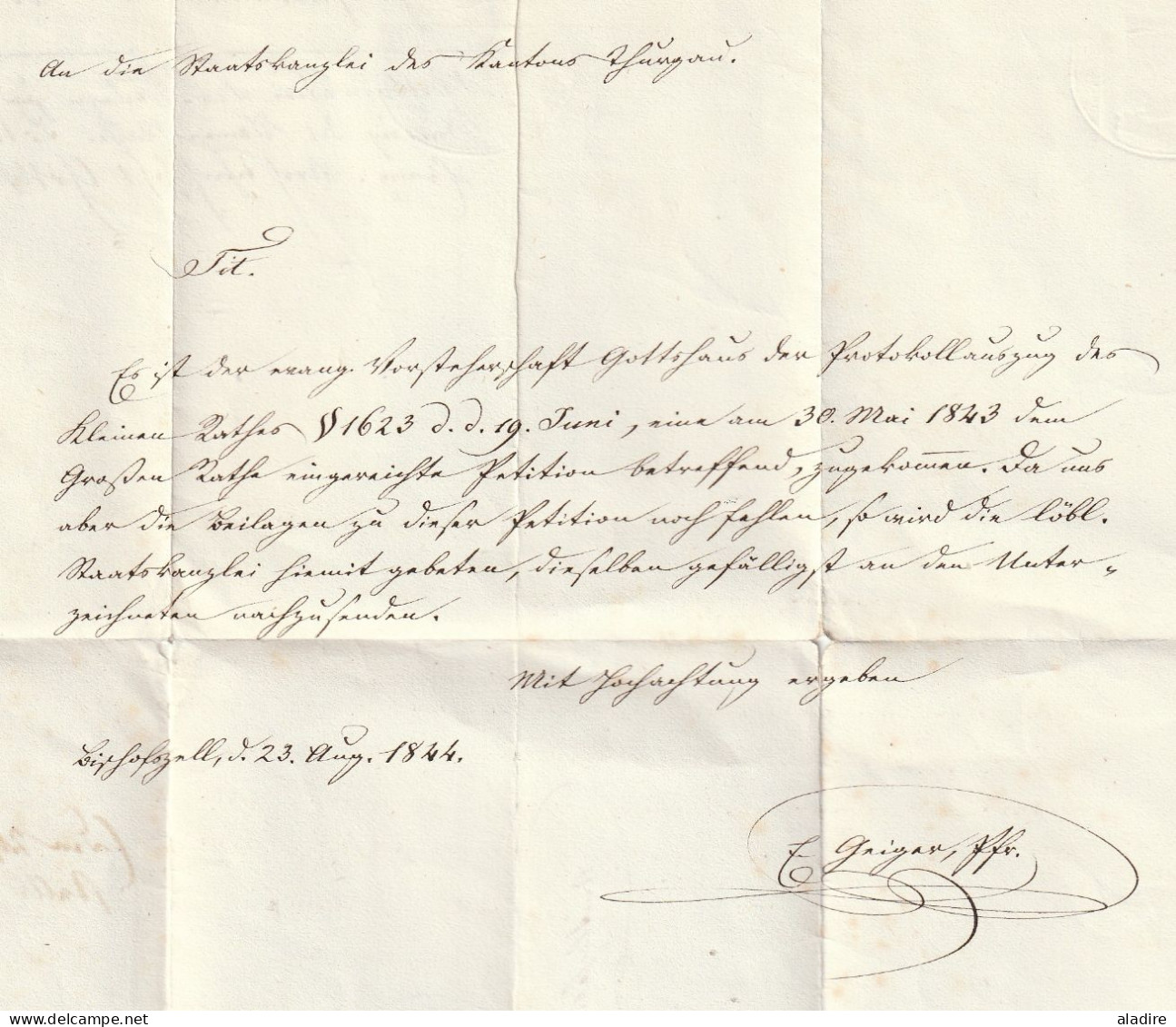 1844 - Lettre pliée de BISCHOFEZELL, Bishopfzell, Thurgovie vers Frauenfeld - cachet à date d'arrivée