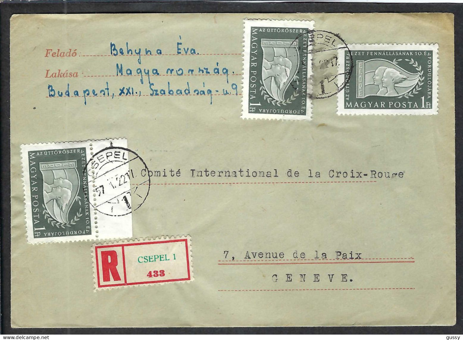 HONGRIE 1957: LSC Rec. De Budapest Pour La Croix-Rouge De Genève - Storia Postale