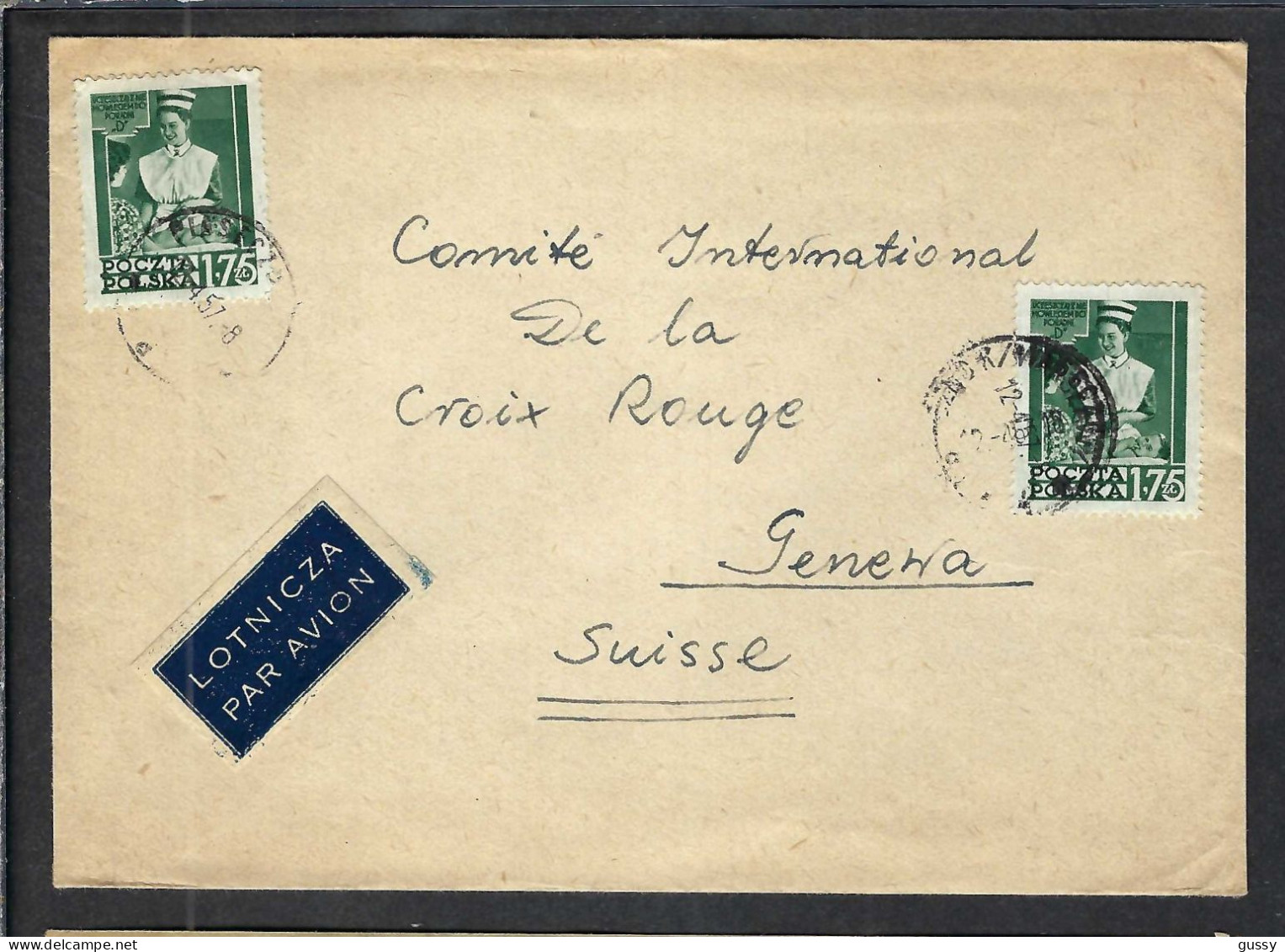 POLOGNE 1957: LSC P.A. De Varsovie Pour La Croix-Rouge De Genève - Flugzeuge