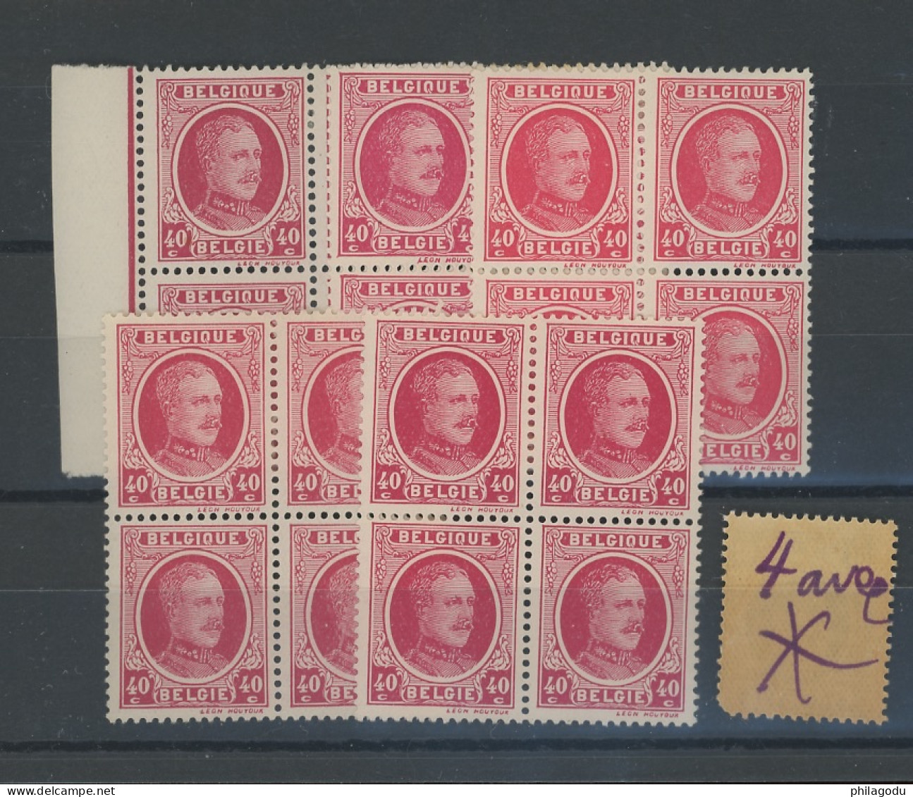 202  40c **/*.  Nuances Couleurs  Kleuren Farben   5 Blocs De 4.   Cote  -€  ? - 1922-1927 Houyoux