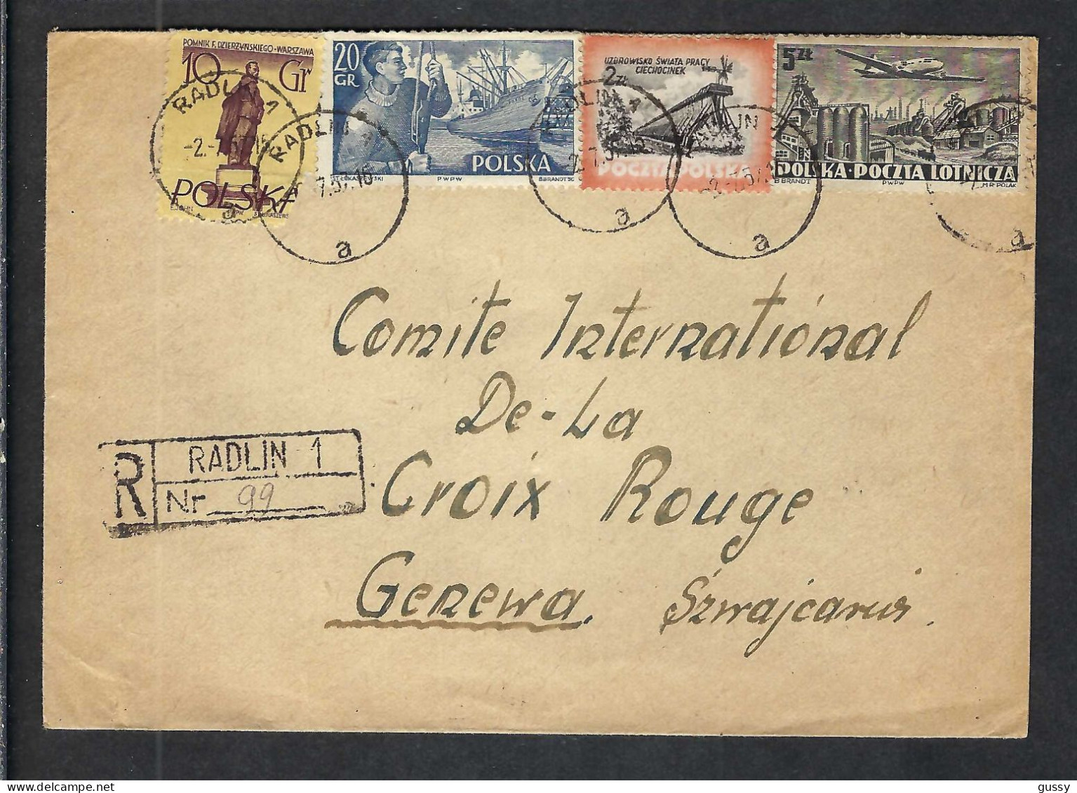 POLOGNE 1957: LSC Rec. De Radlin Pour La Croix-Rouge De Genève - Posta Aerea