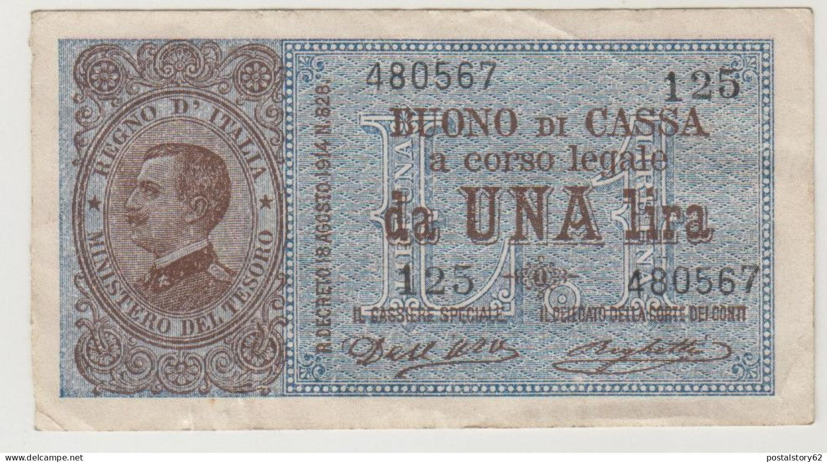 Regno D'Italia, Vittorio Emanuele III° - Buono Di Cassa A Corso Legale Da Una Lira -  Dec. 19 Agosto 1914 - Italia – 1 Lira