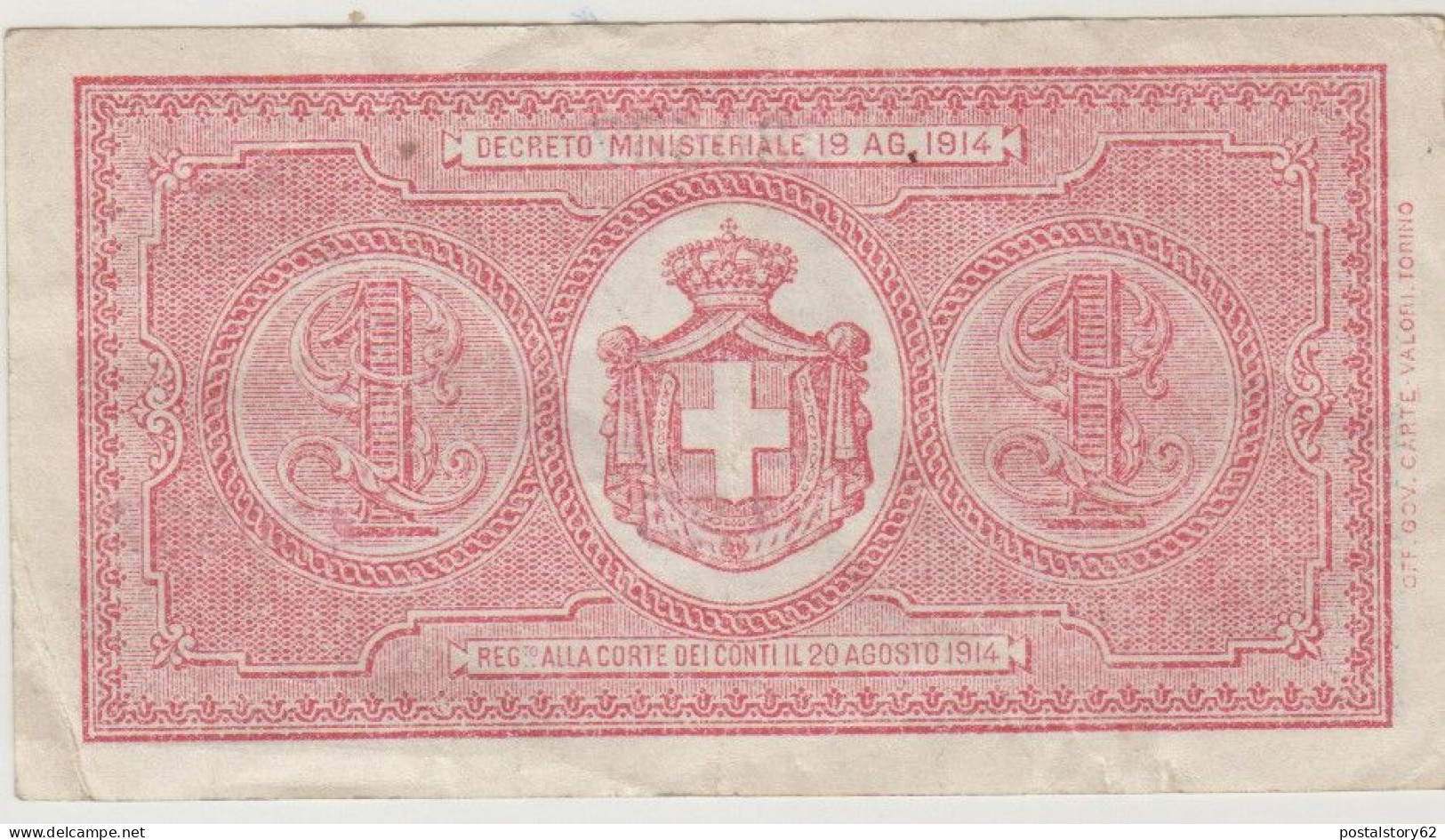 Regno D'Italia, Vittorio Emanuele III° - Buono Di Cassa A Corso Legale Da Una Lira -  Dec. 19 Agosto 1914 - Italia – 1 Lira