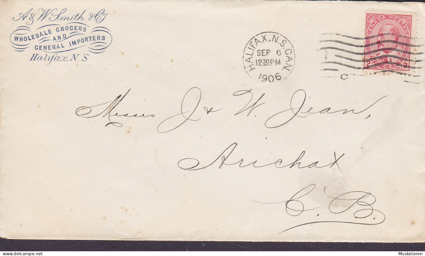 Canada A & W. SMITH Co., Wholesale Grocers HALIFAX. N.S. 1906 Cover Lettre ARICHAT (Arr.) 2c. Edw. VII. Stamp - Covers & Documents