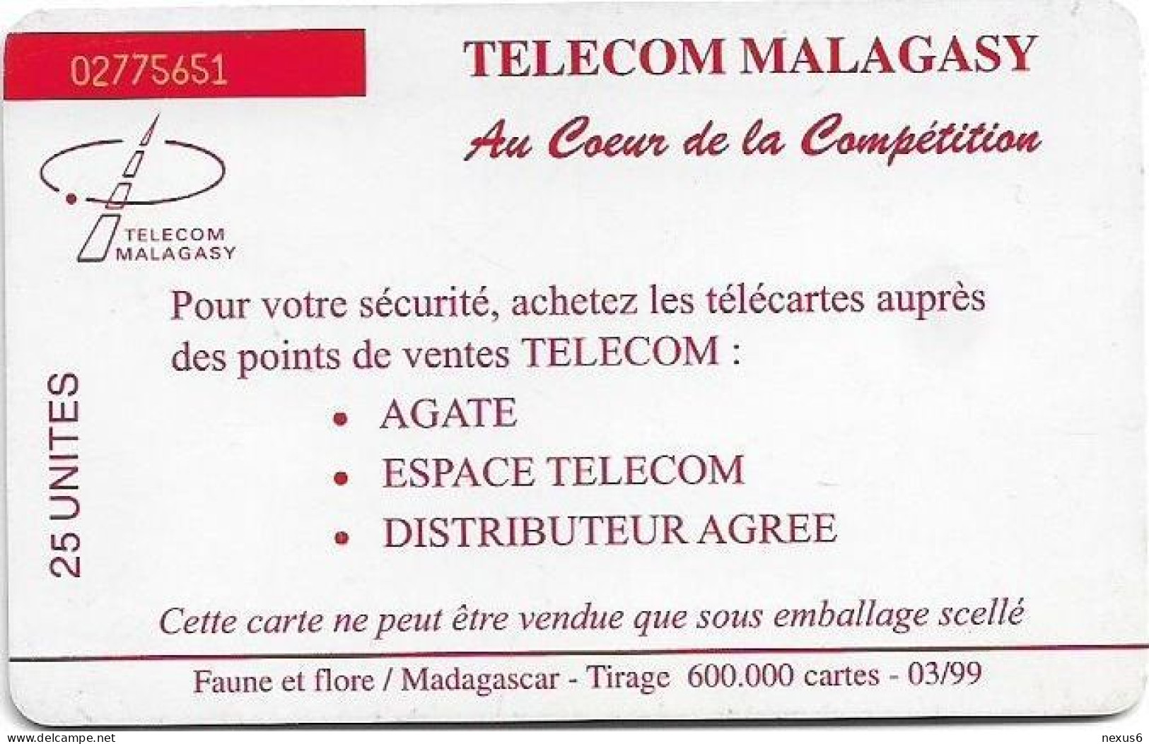 Madagascar - Telecom Malagasy - Nature Of Madagascar, SC7, 03.1999, 25Units, 600.000ex, Used - Madagascar