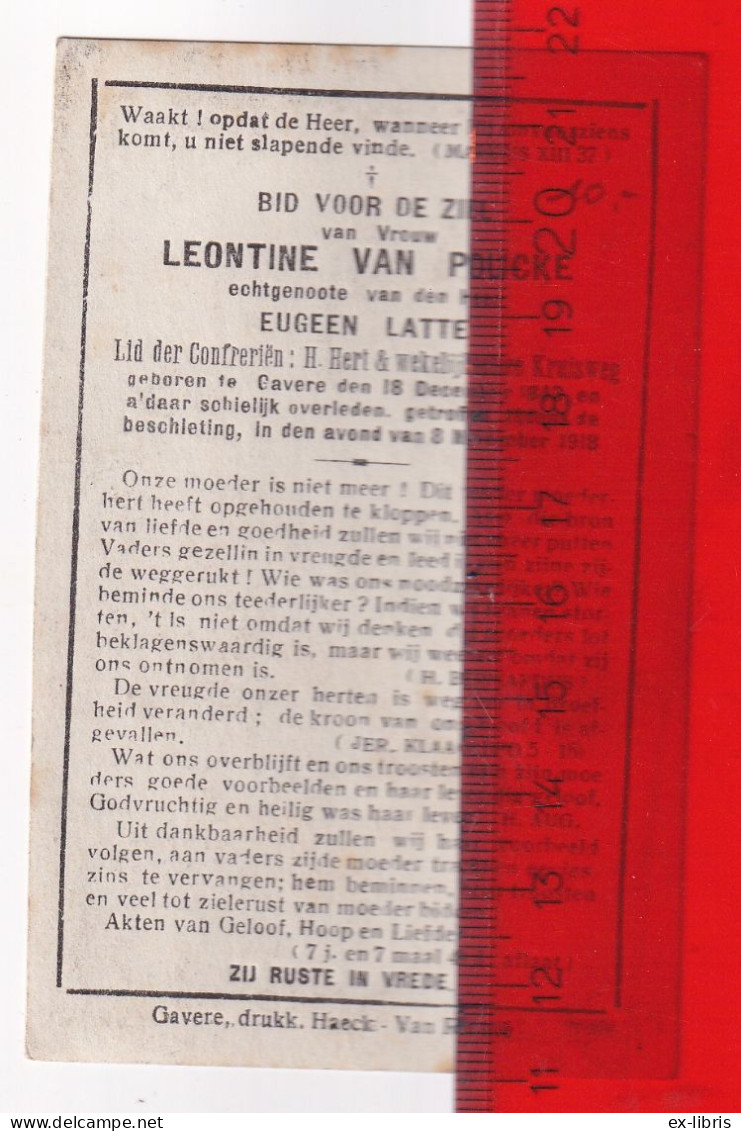 GAVERE - Leontine Van Poucke ° Gavere 18/12/1843 † Gavere 08/11/1918, Oorlogsslachtoffer - Documents