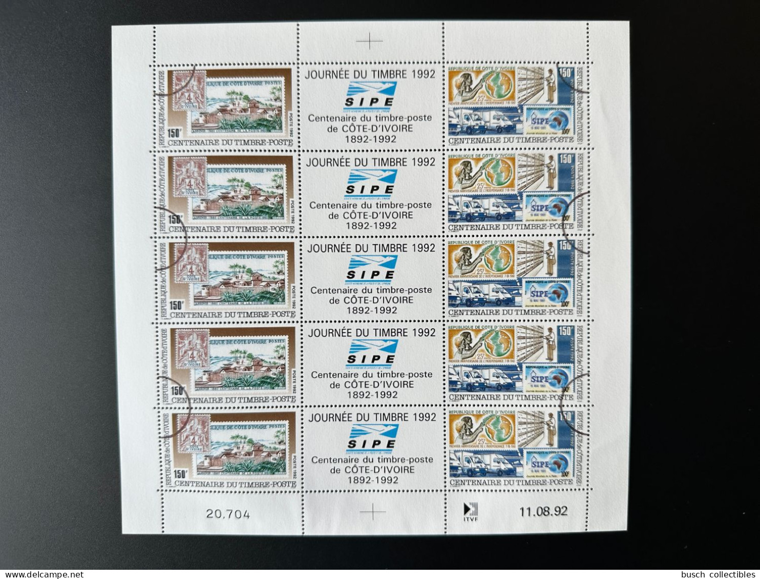 Côte D'Ivoire 1992 Mi. 1069 - 1070 ANNULE / CANCELED Centenaire Du Timbre-poste Journée Timbre Stamp Day On Stamp - Costa De Marfil (1960-...)