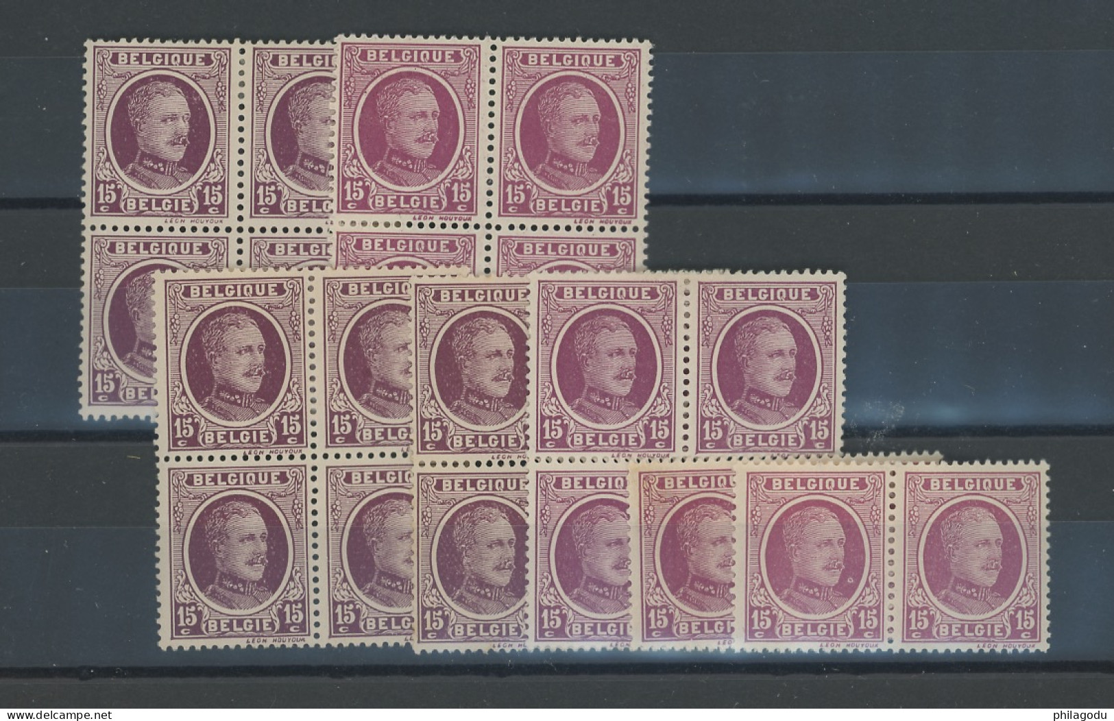 195  15c  **/*.  Nuances Couleurs  Kleuren Farben  4 Blocs De 4ex  Et2x2.  Cote  -€  ? - 1922-1927 Houyoux