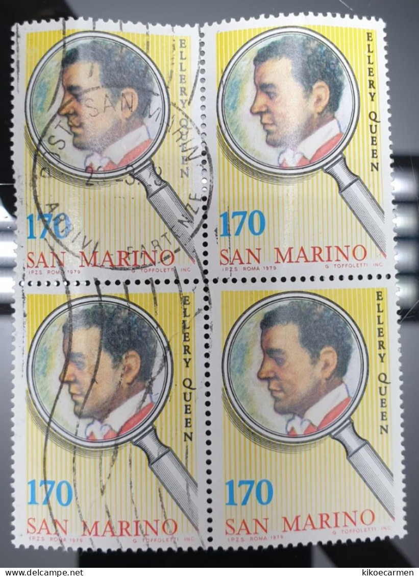 Rsm SAN MARINO 1979 PERSONAGGI Quartina Usata ELLERY QUEEN LIRE £ 170 USATO USED Usati - Used Stamps