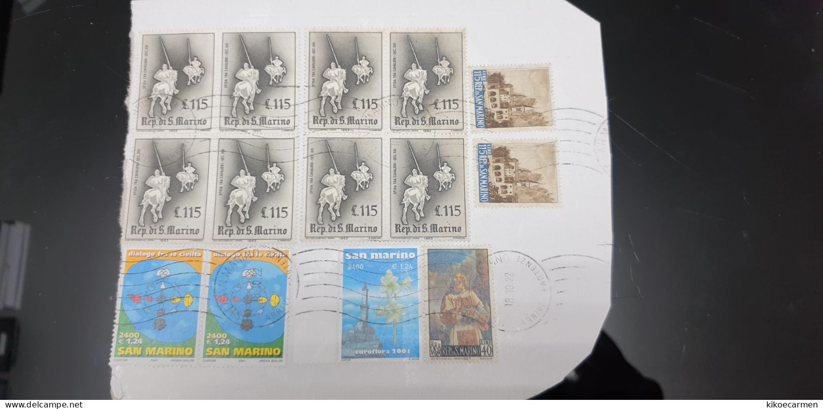 2001 Euroflora Dialogo Fra Civiltà 1963 Quartina Usata Sfida Tra Cavalieri Rsm SAN MARINO USATO USED Usati - Used Stamps