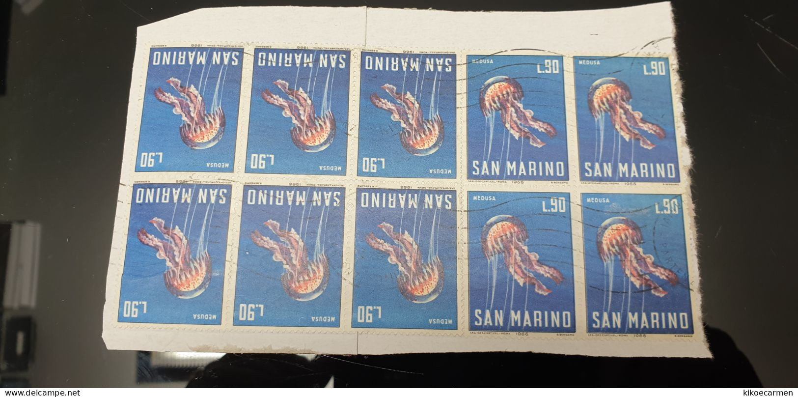 1966 Medusa Jellyfish Marine Life Quartina Usata Blocco Rsm SAN MARINO USATO USED Usati - Usati