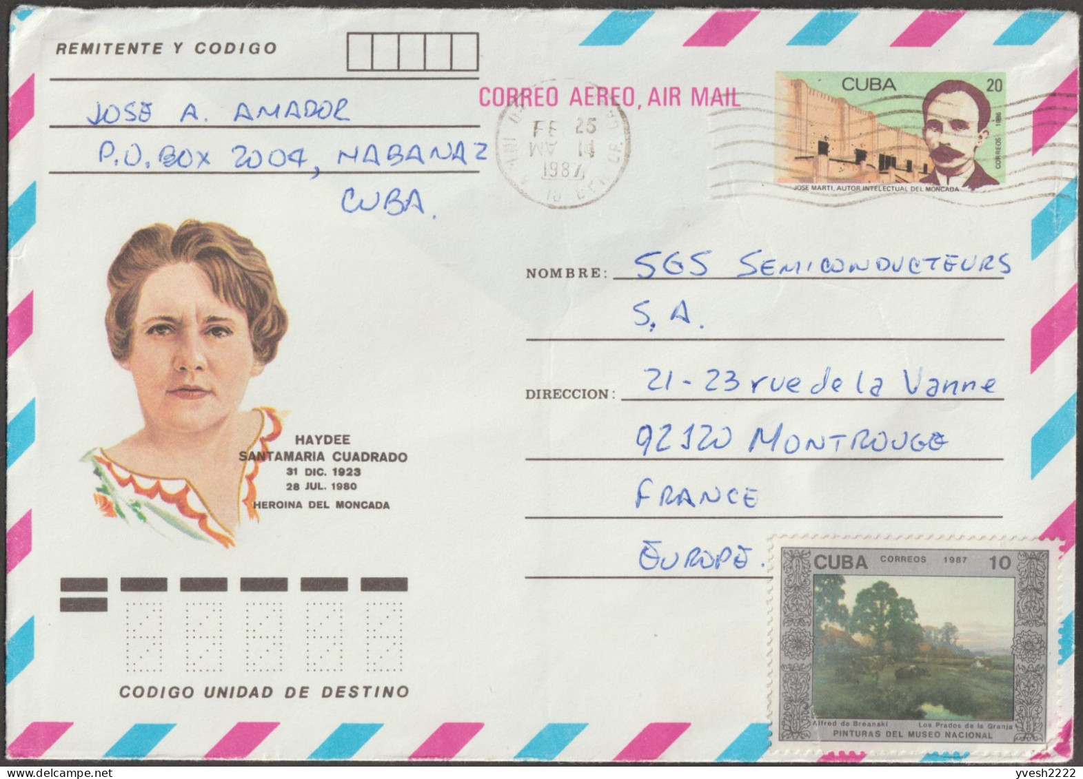 Cuba 1987. Entier Postal Enveloppe (sans Rabat). Haydée Santamaría Cuadrado, Bouffonne Terroriste Castriste - Covers & Documents