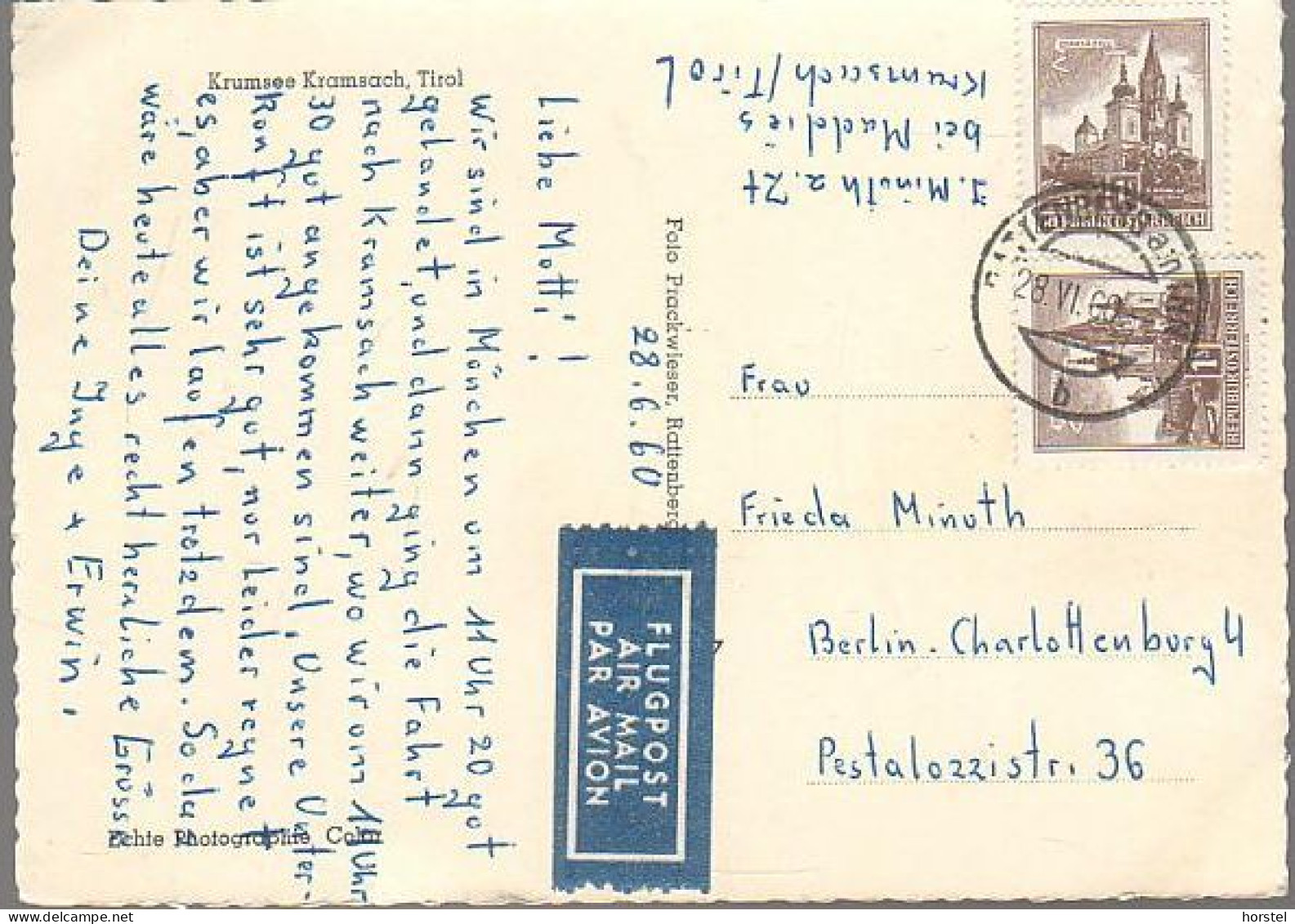 Austria - 6233 Kramsach - Krummsee - Hotel Pension Krummsee - Luftpost - Air Mail - 2x Nice Stamps - Rattenberg