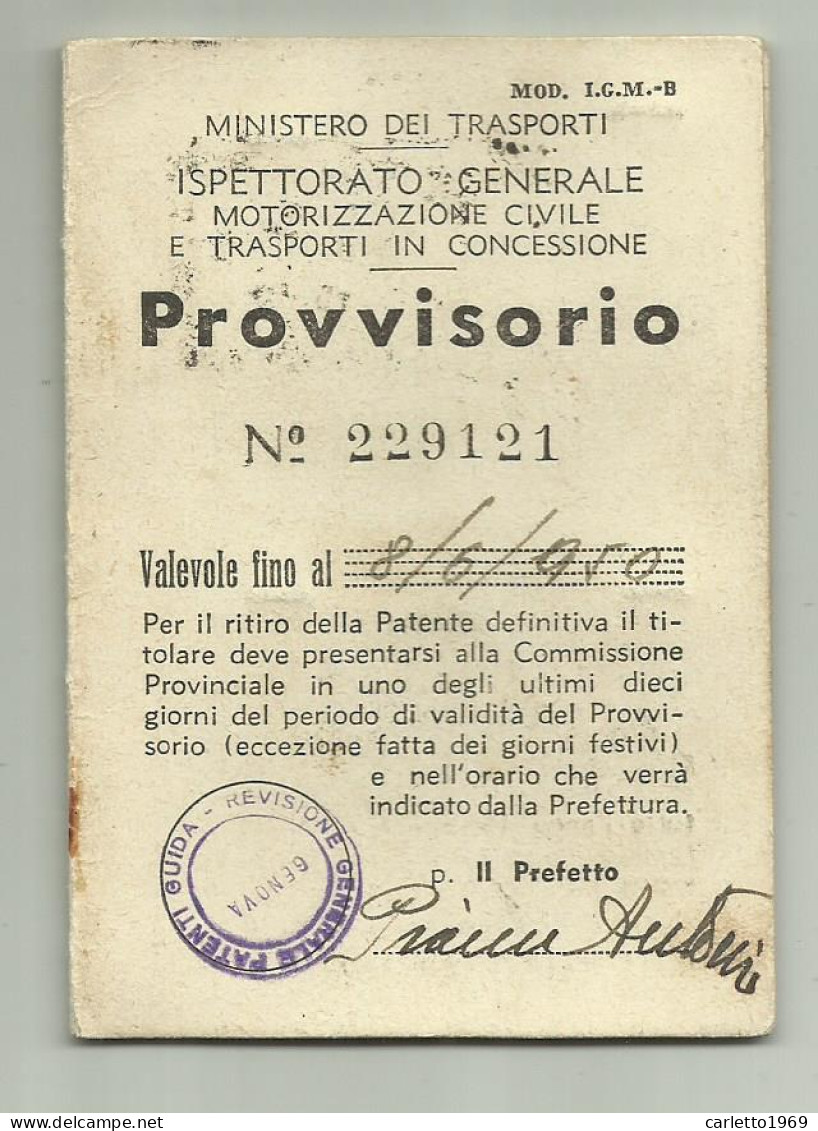 TESSERA MINISTERO DEI TRASPORTI PROVVISORIO 1949/50 - Membership Cards