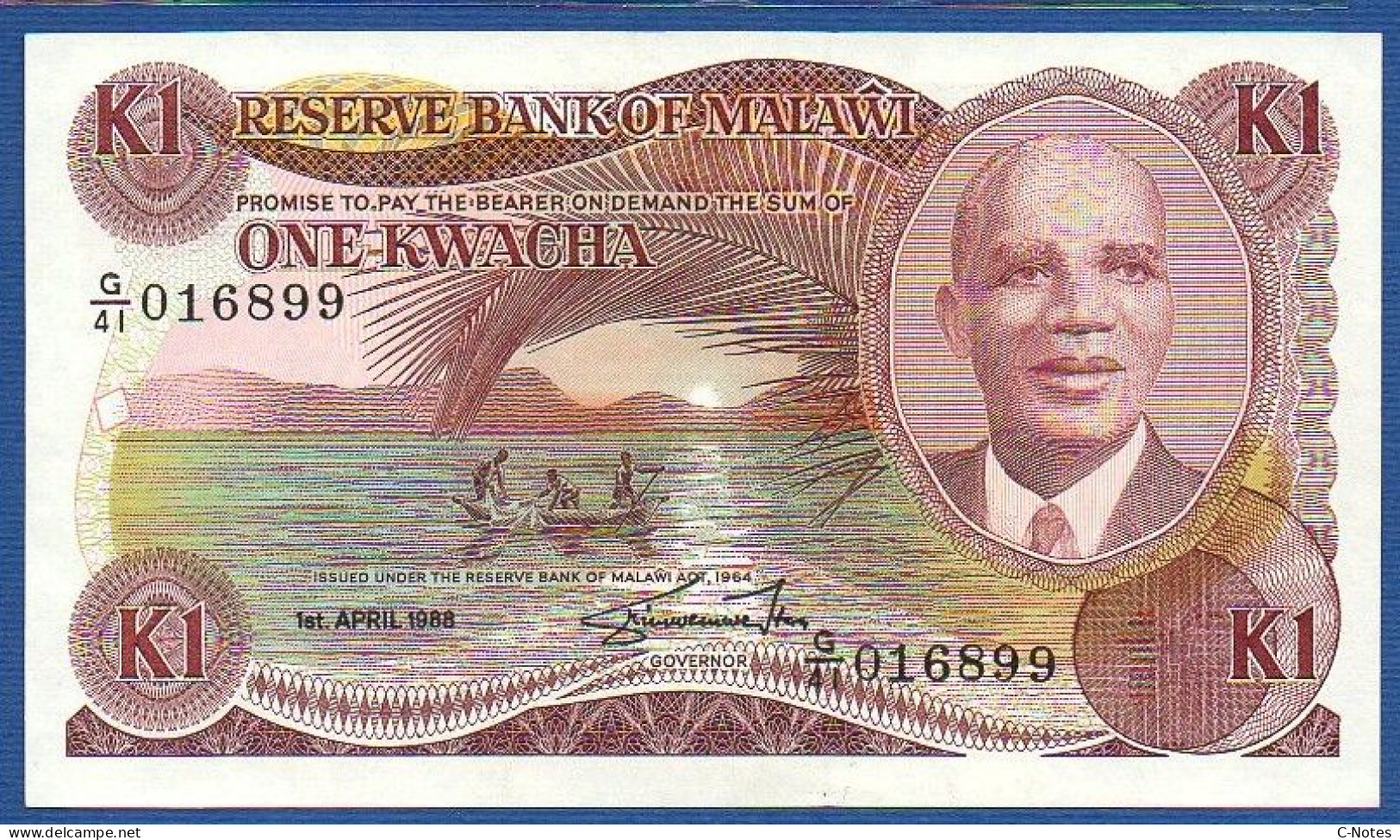 MALAWI - P.19b – 1 Kwacha 01.04.1988 UNC, S/n G/41 016899 - Malawi