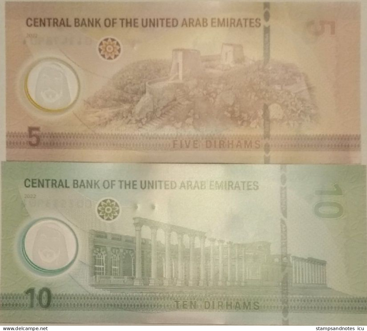 UNITED ARAB EMIRATES 5 And 10 DIRHAMS 2022 P W36 W37 UNC Polymer Set 2v, Last 3 Matching Numbers - Verenigde Arabische Emiraten