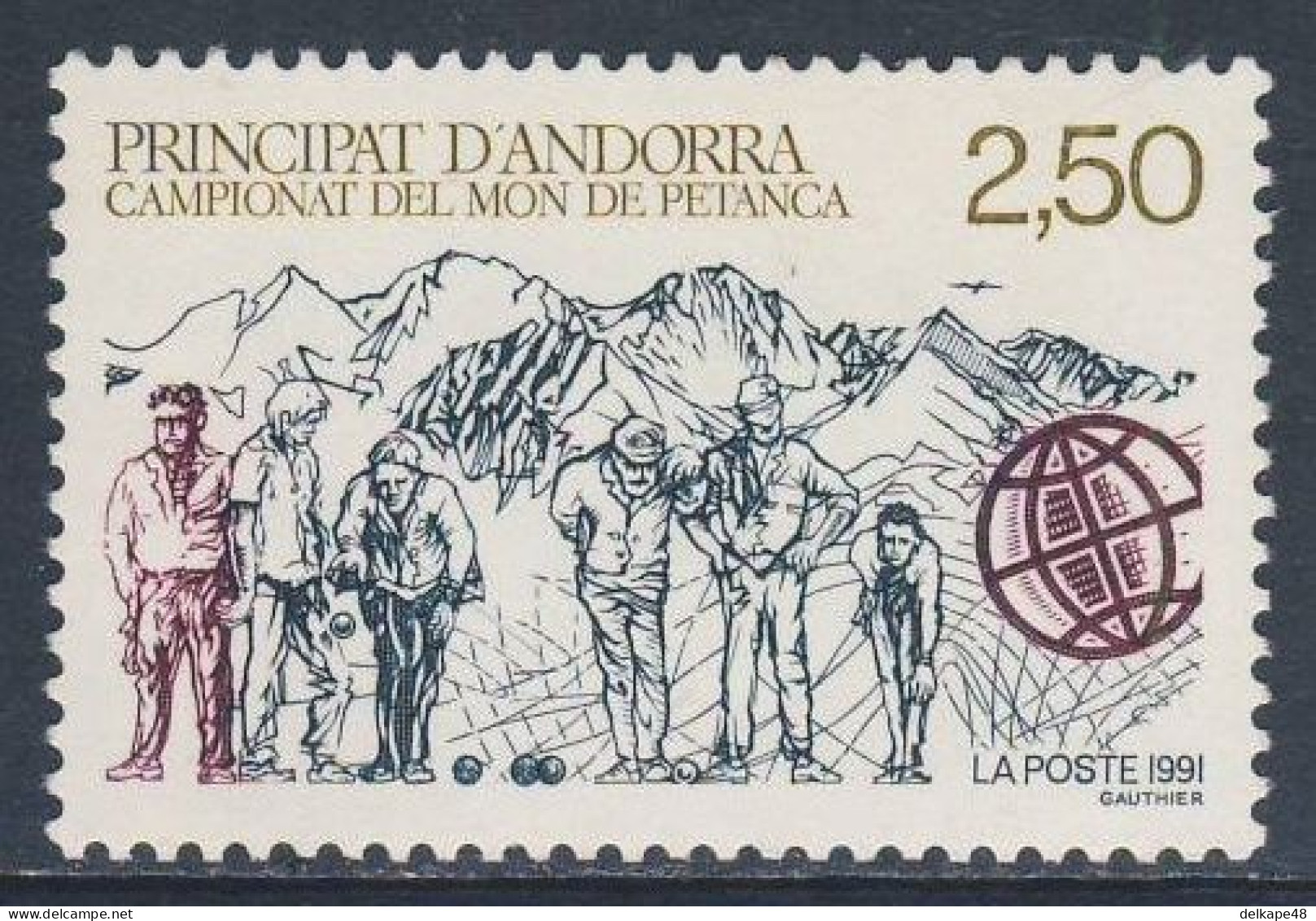 Andorra French Post 1991 Mi 428 YT 407 Sc 408 //  SG F444 ** World Petanque Chamipnship, Engordany / Weltmeisterschaft - Pétanque