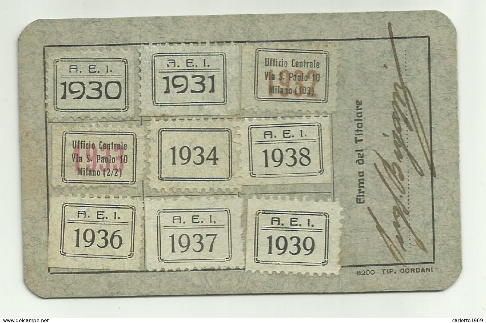 TESSERA ASSOCIAZIONE ELETTRONICA ANNO  1930 - Membership Cards